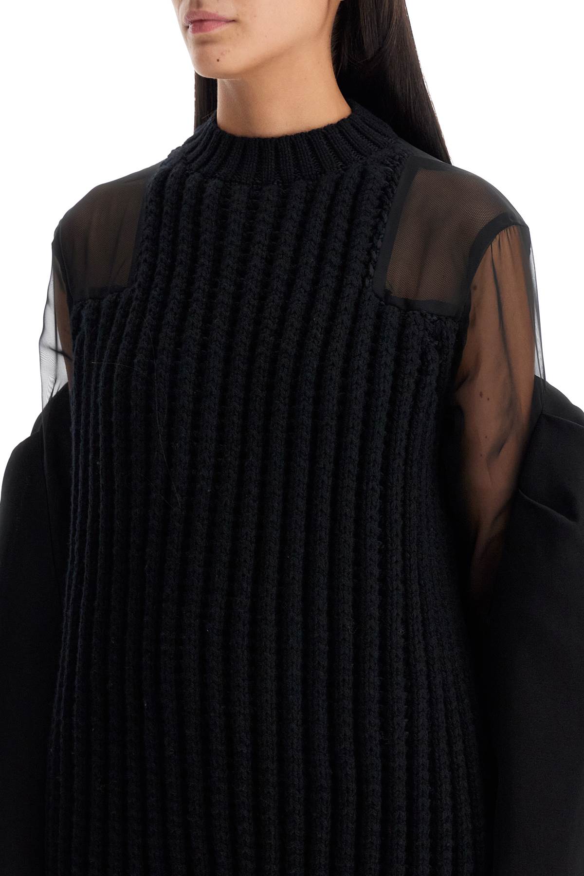 Sacai Ribbed Knit and Chiffon Mini Dress image 3