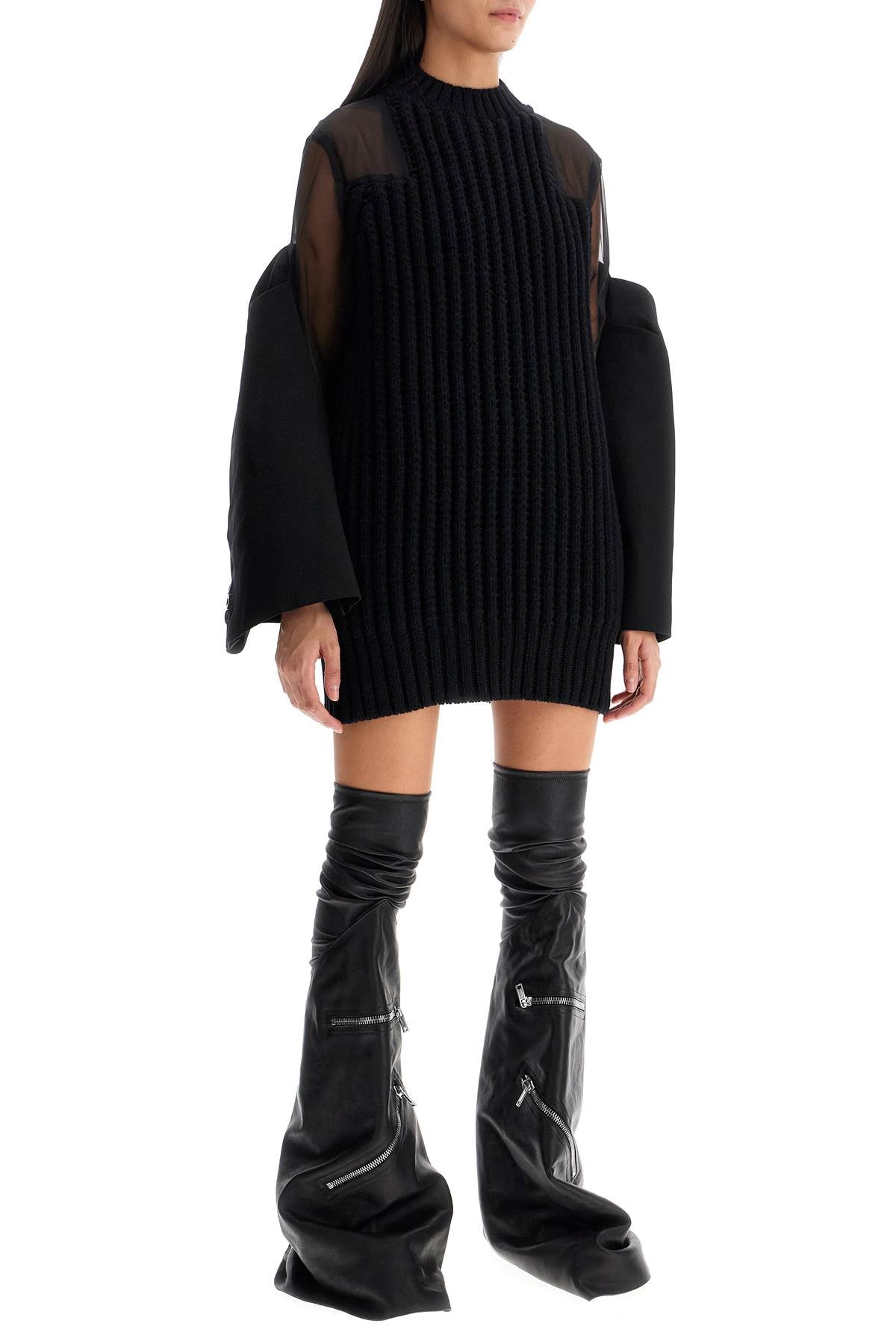 Sacai Ribbed Knit and Chiffon Mini Dress image 1