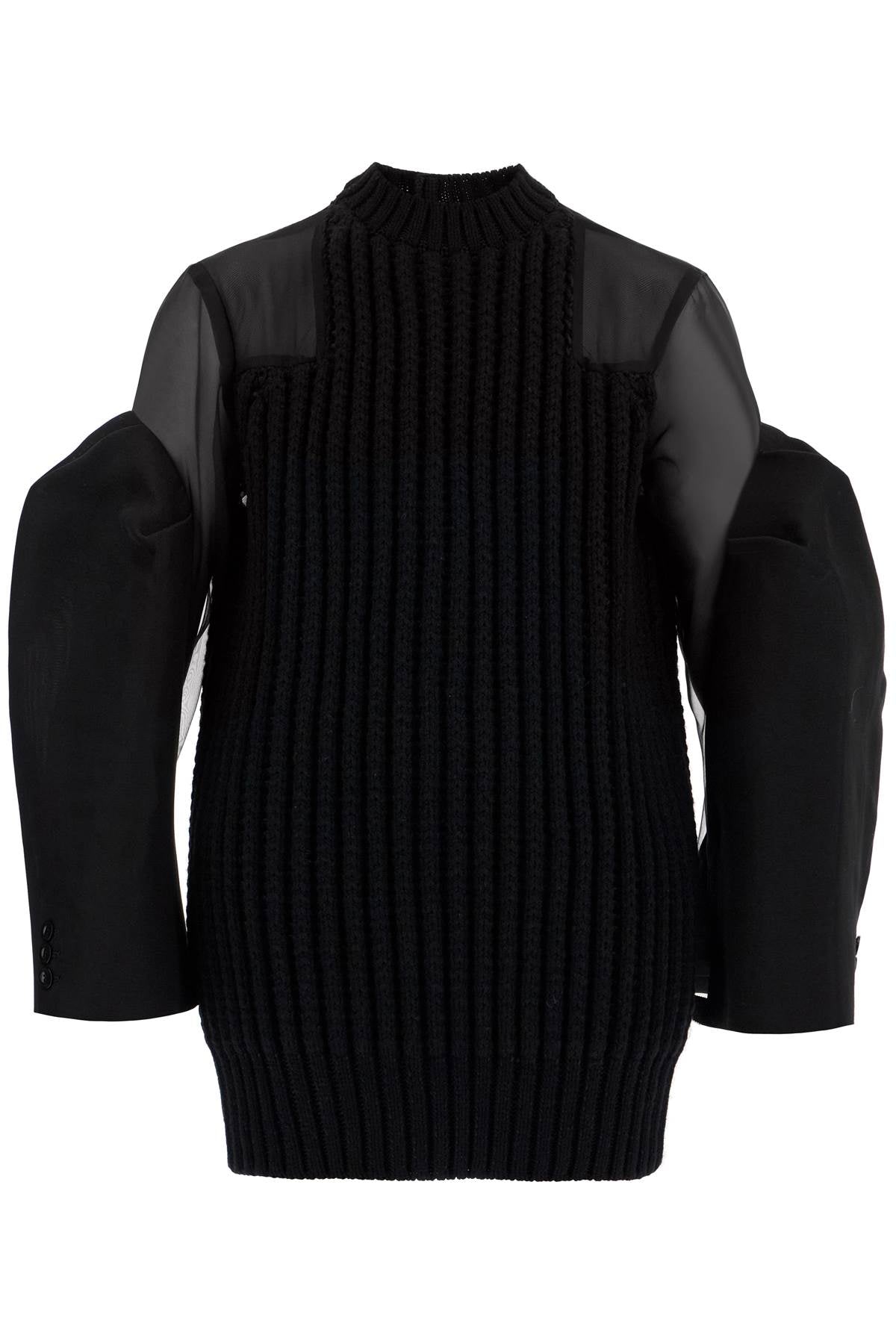 Sacai Ribbed Knit and Chiffon Mini Dress image 0