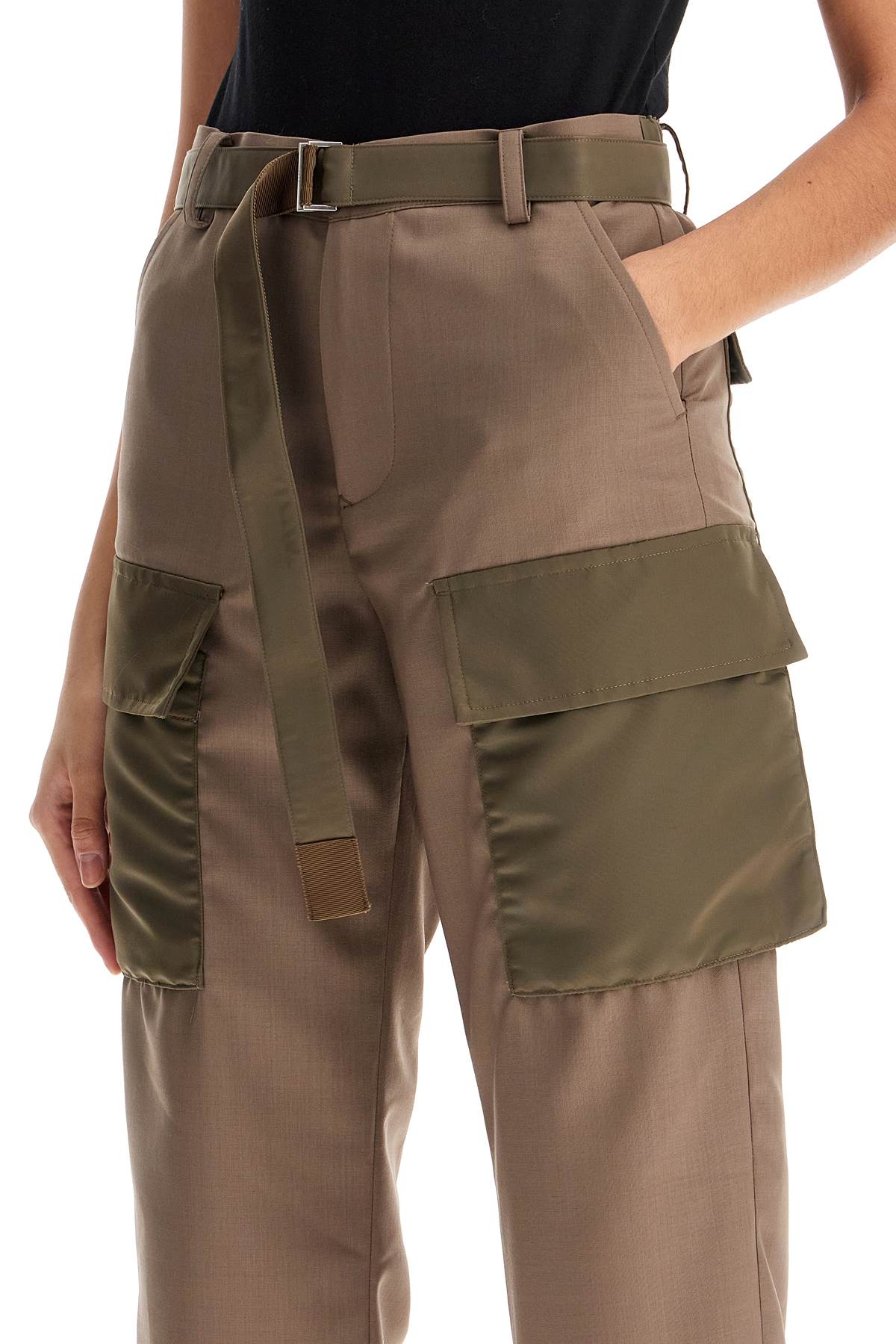 Sacai Women's High-Waisted Cargo Pants with Nylon Inserts image 3