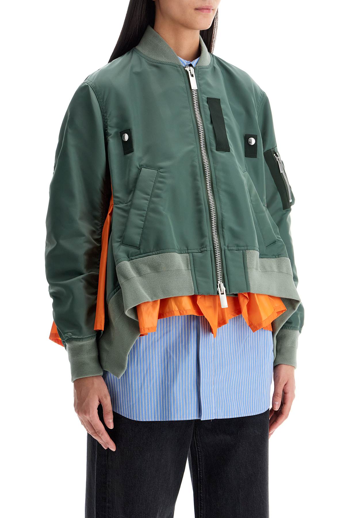 Sacai Leather and Nylon Bomber Jacket image 1