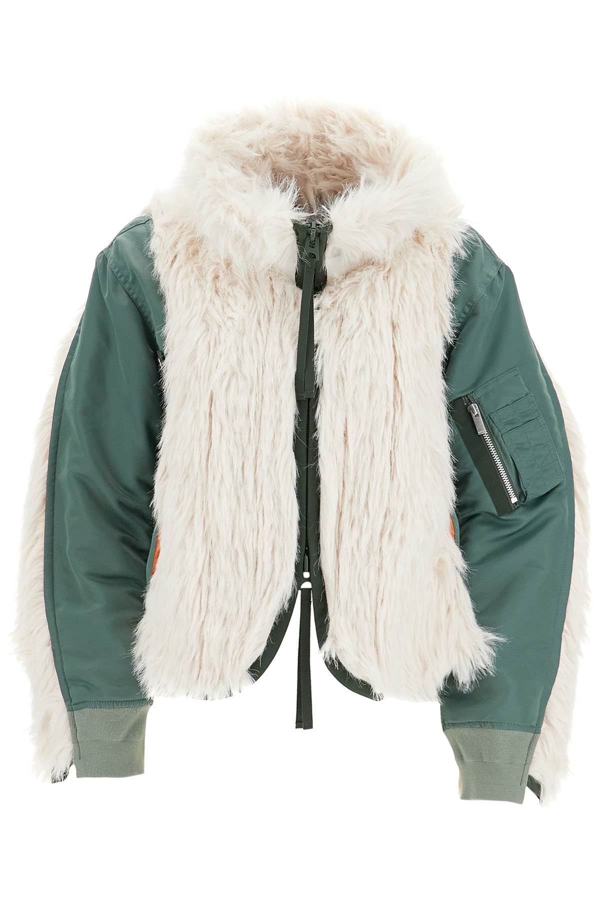 Sacai Cropped Nylon Jacket with Faux Fur Inserts image 0