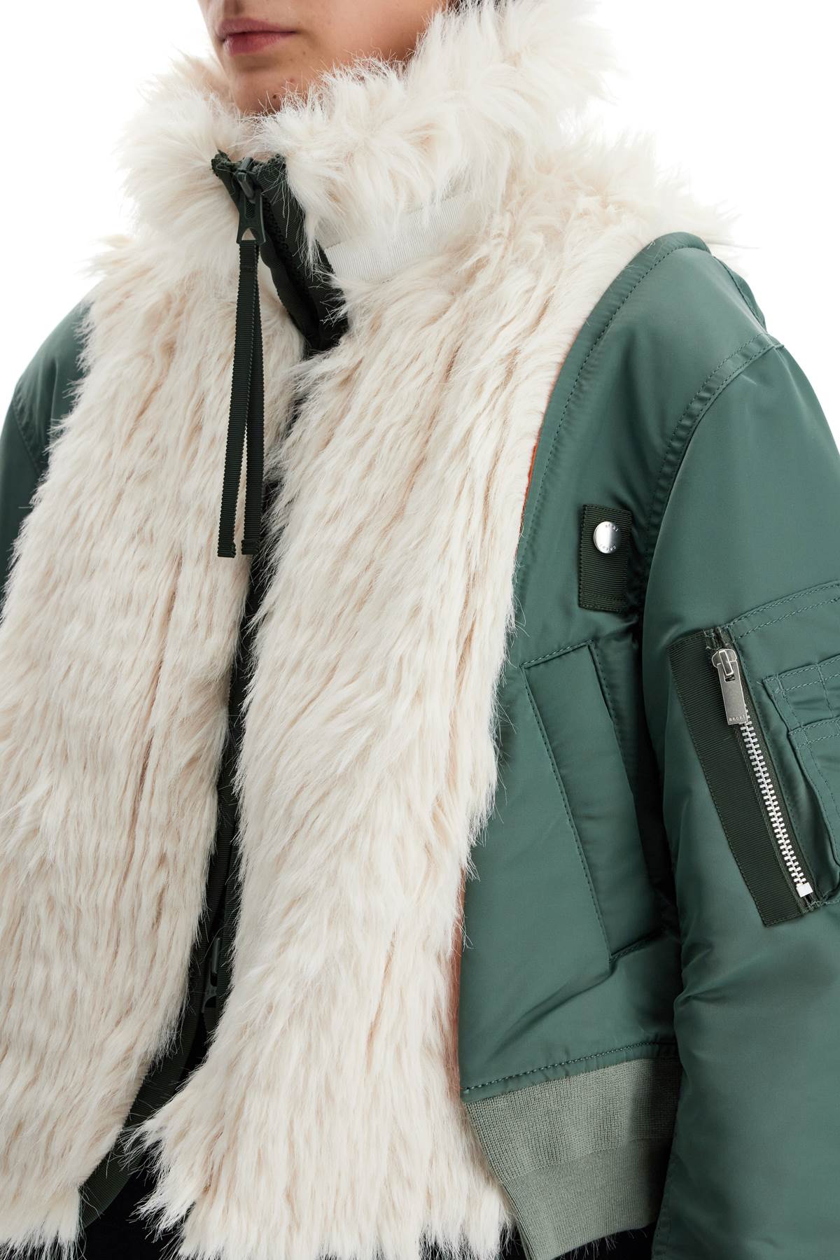 Sacai Cropped Nylon Jacket with Faux Fur Inserts image 3