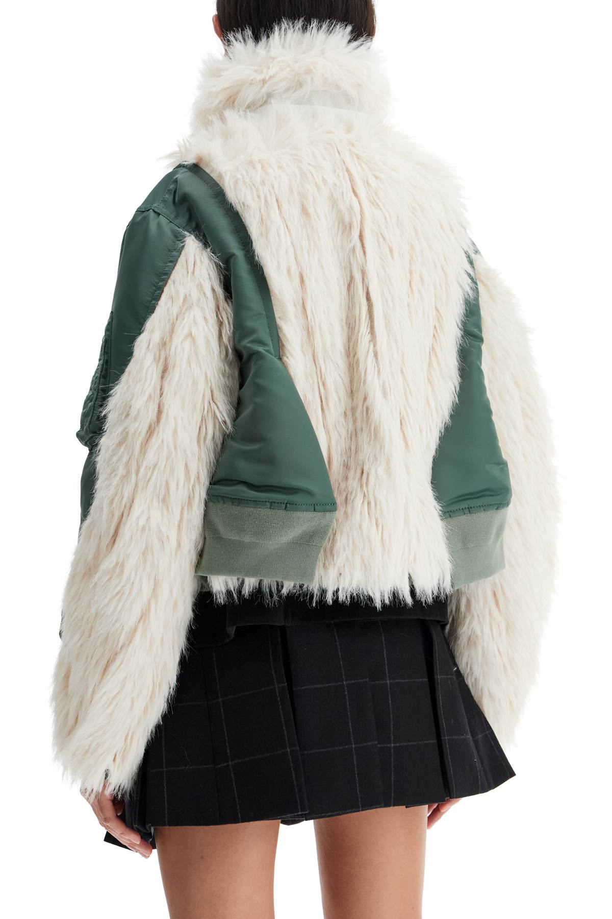 Sacai Cropped Nylon Jacket with Faux Fur Inserts image 2