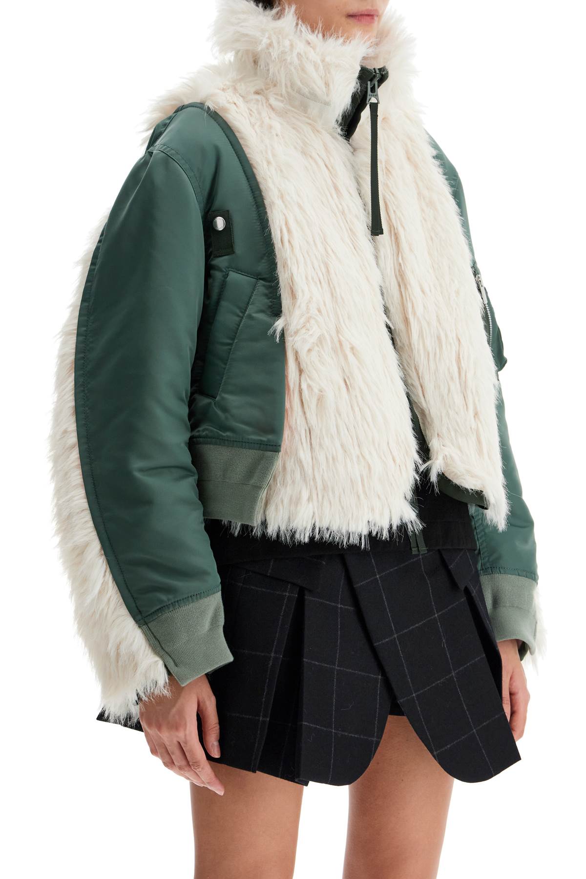 Sacai Cropped Nylon Jacket with Faux Fur Inserts image 1