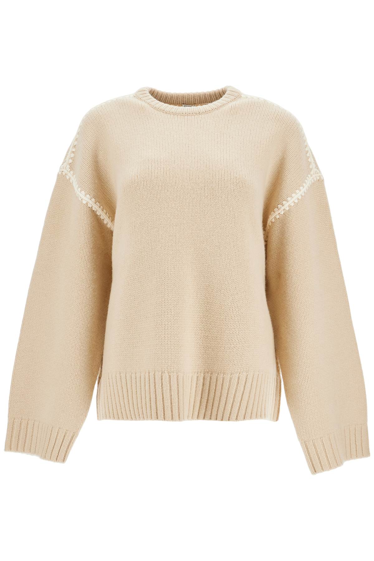 Toteme light beige wool and cashmere sweater with embroidery image 0