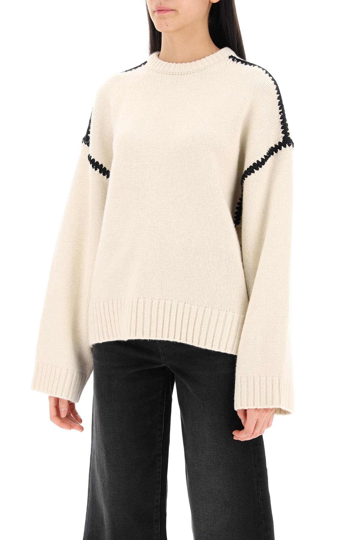 TOTEME Oversized Wool-Cashmere Blend Sweater with Contrast Embroideries image 3