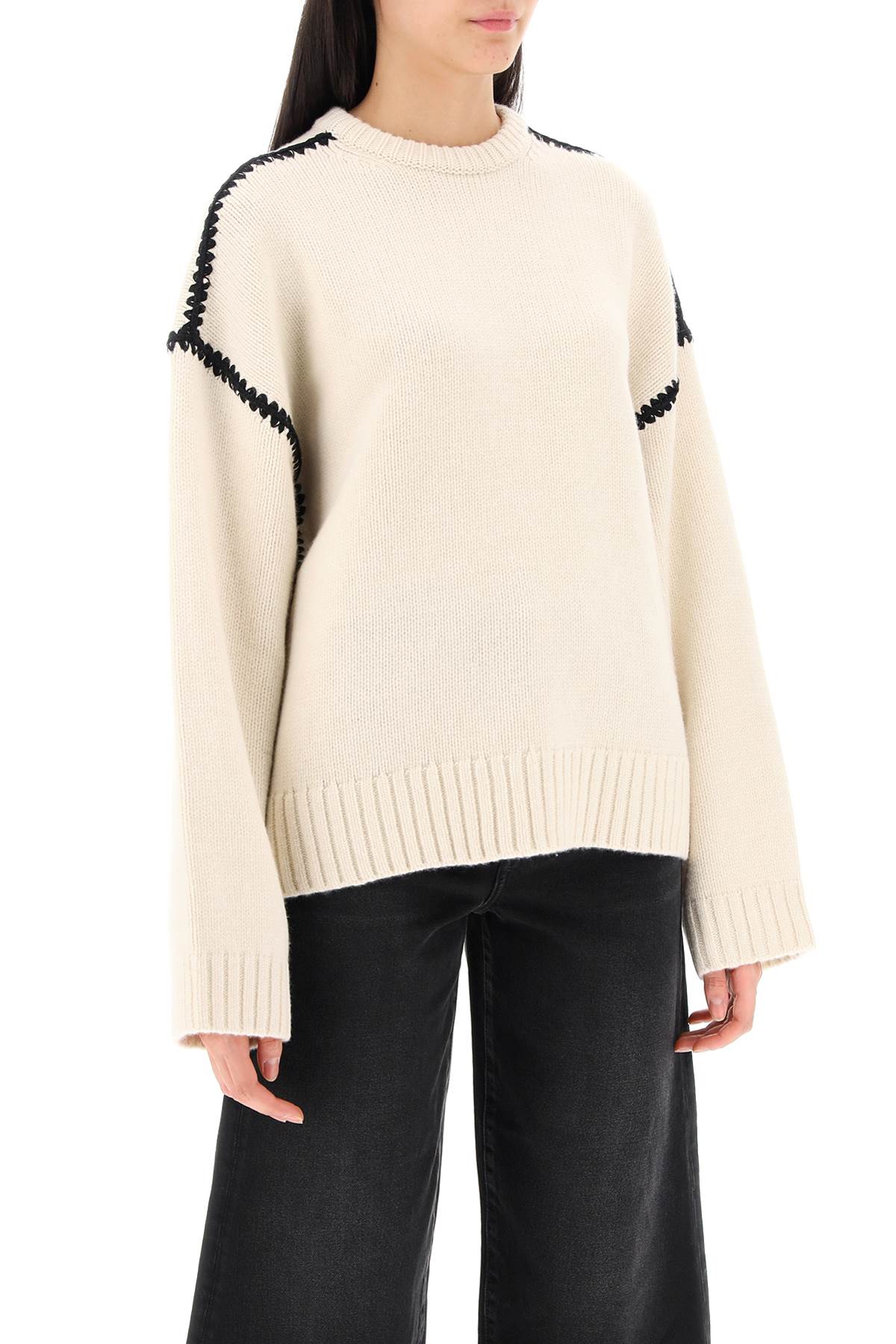 TOTEME Oversized Wool-Cashmere Blend Sweater with Contrast Embroideries image 1