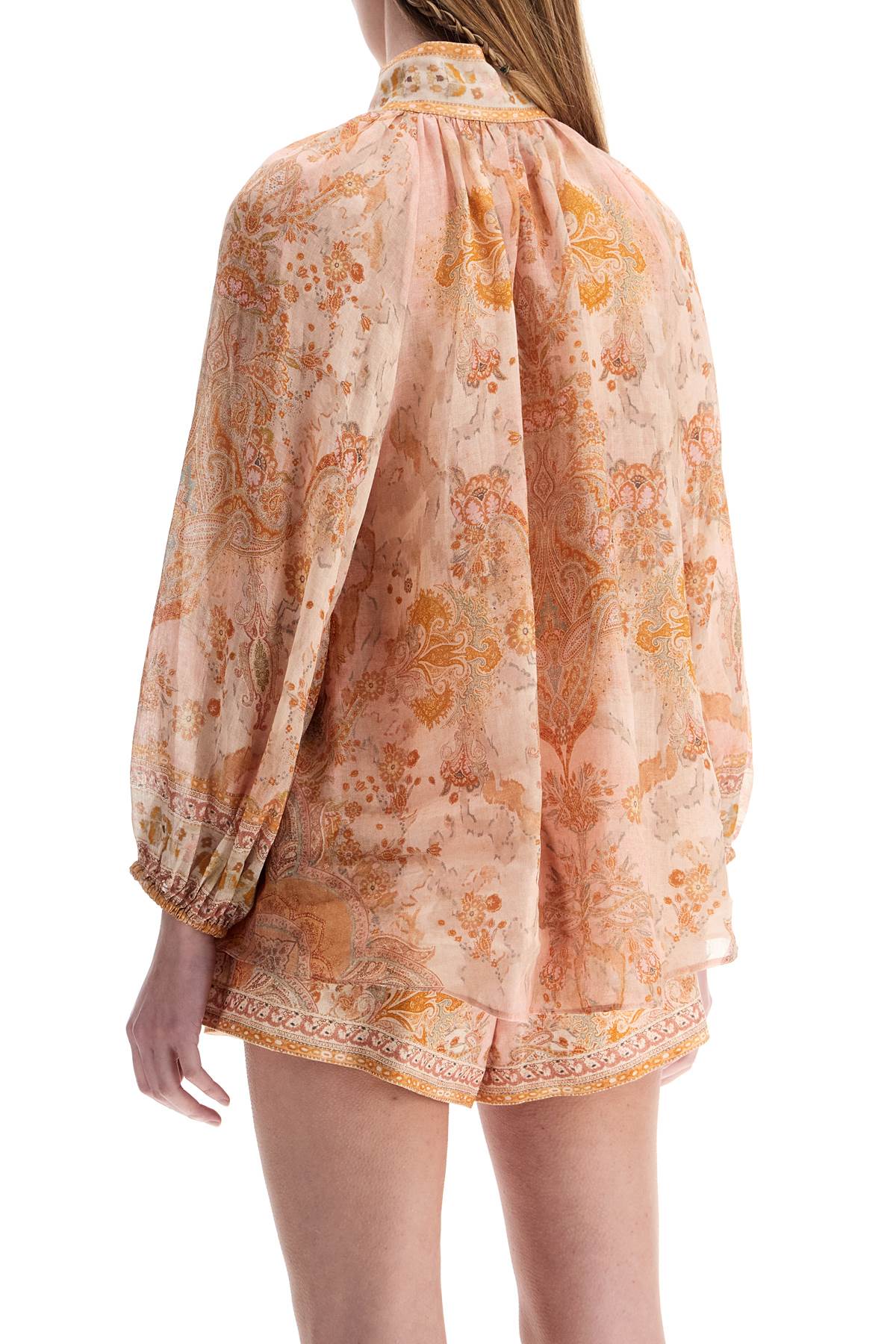 Zimmermann cream and pink high neck paisley blouse in rayon with long sleeves image 2