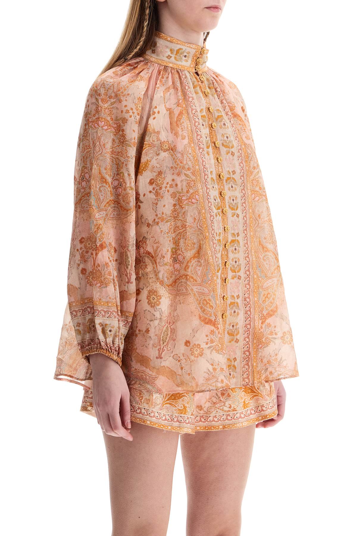 Zimmermann cream and pink high neck paisley blouse in rayon with long sleeves image 1