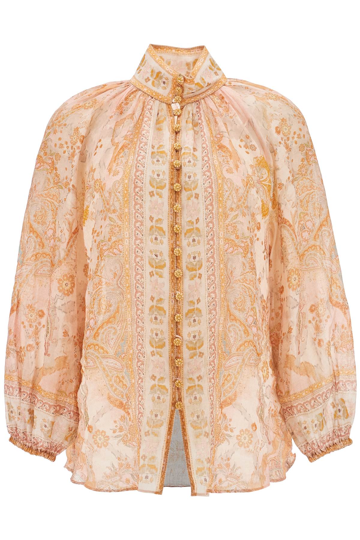 Zimmermann cream and pink high neck paisley blouse in rayon with long sleeves image 0