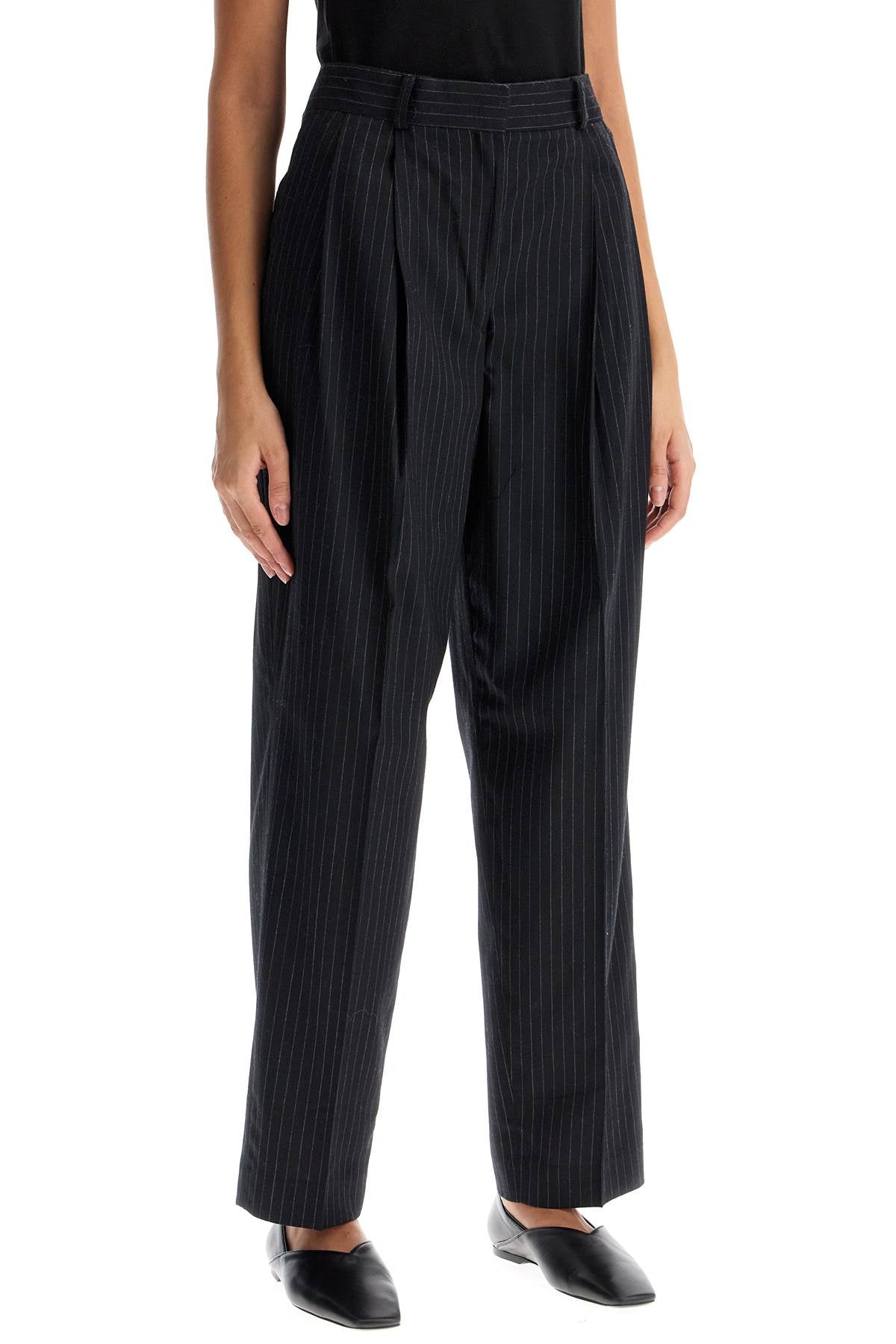 Totême Double Pleated Pinstripe Trousers image 1