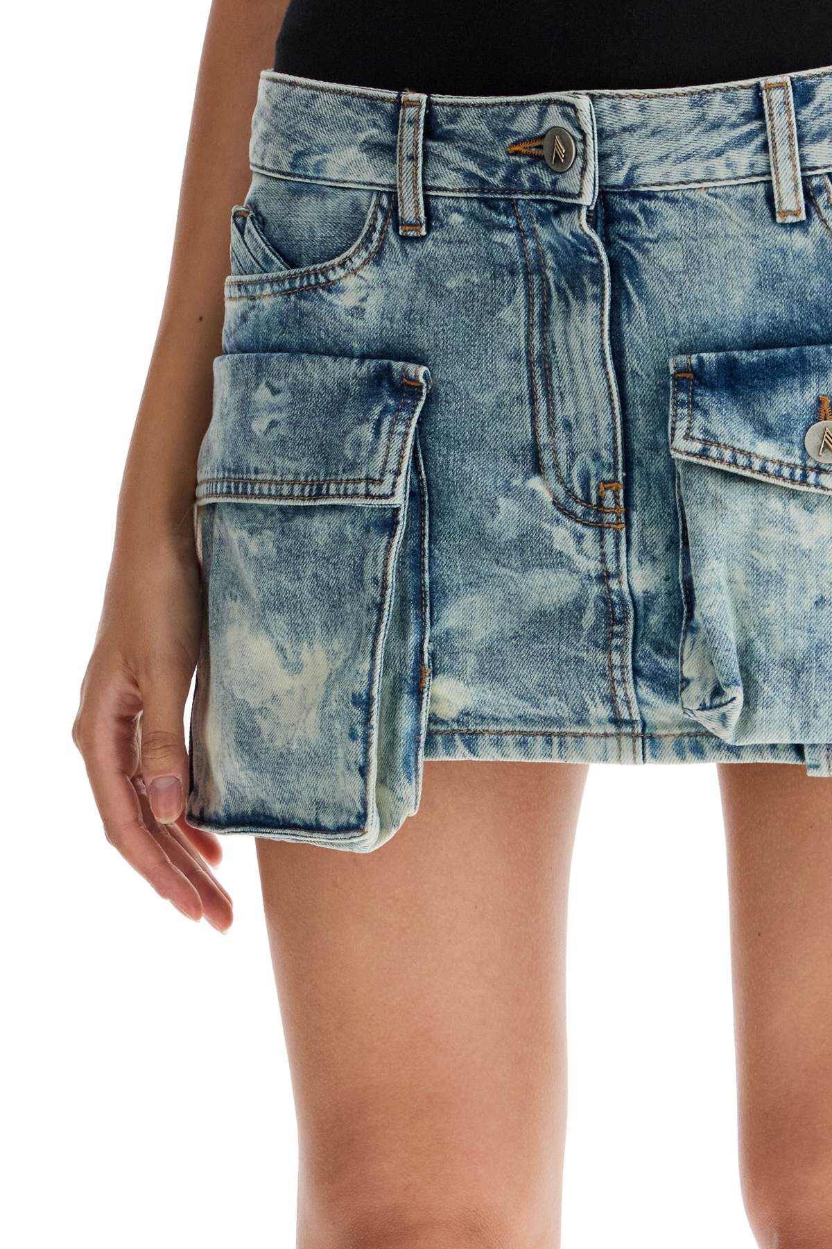 The Attico Bleached Denim Mini Skirt with Cargo Pockets image 3