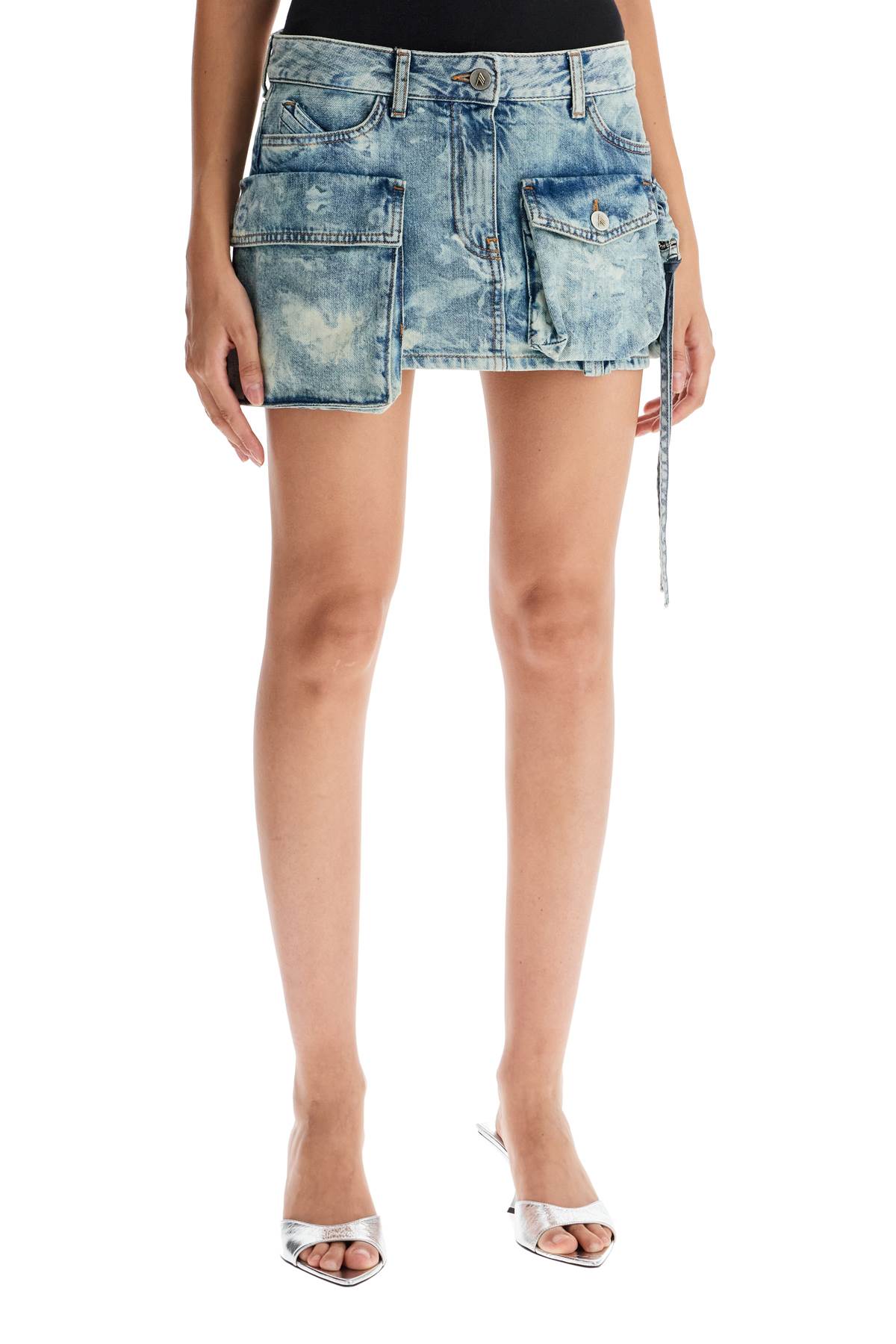 The Attico Bleached Denim Mini Skirt with Cargo Pockets image 1