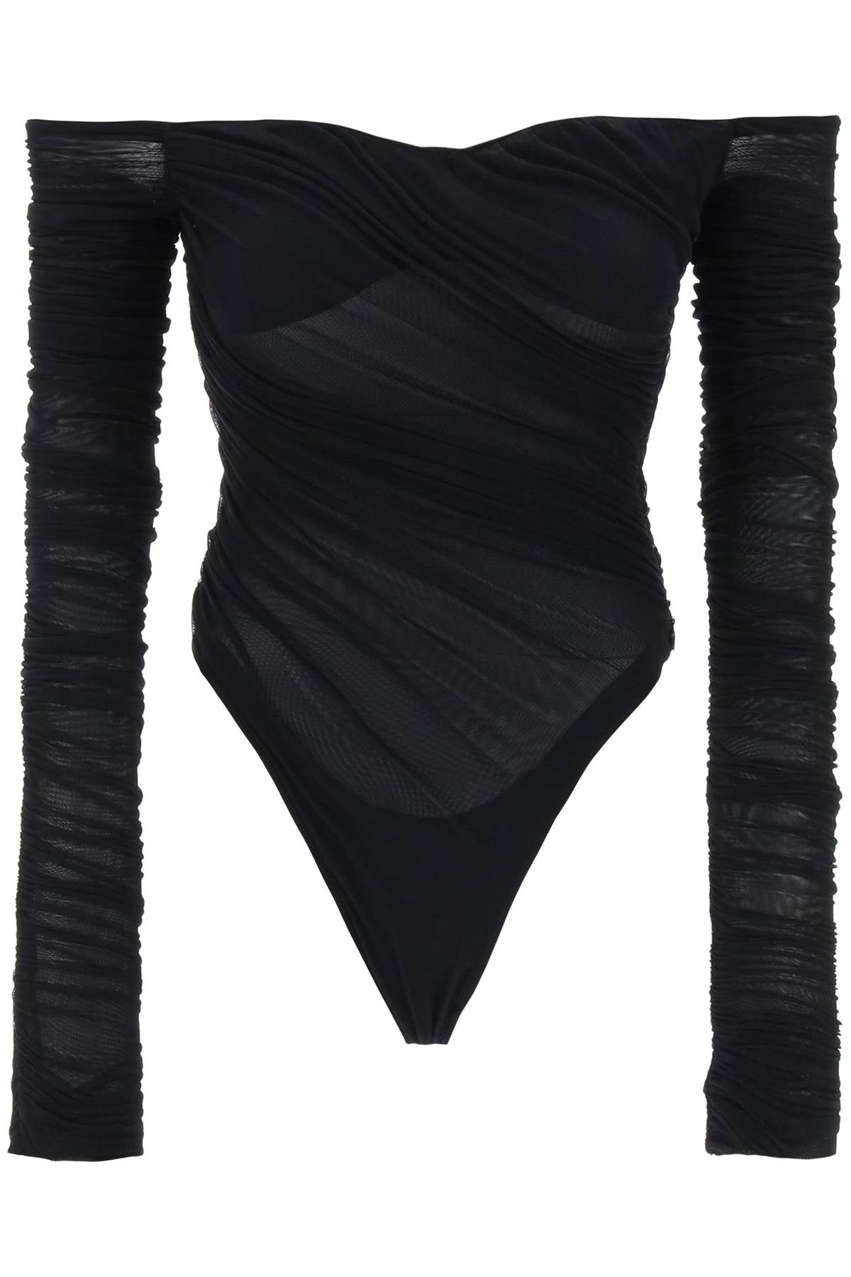 Mugler off-shoulder mesh body image 0