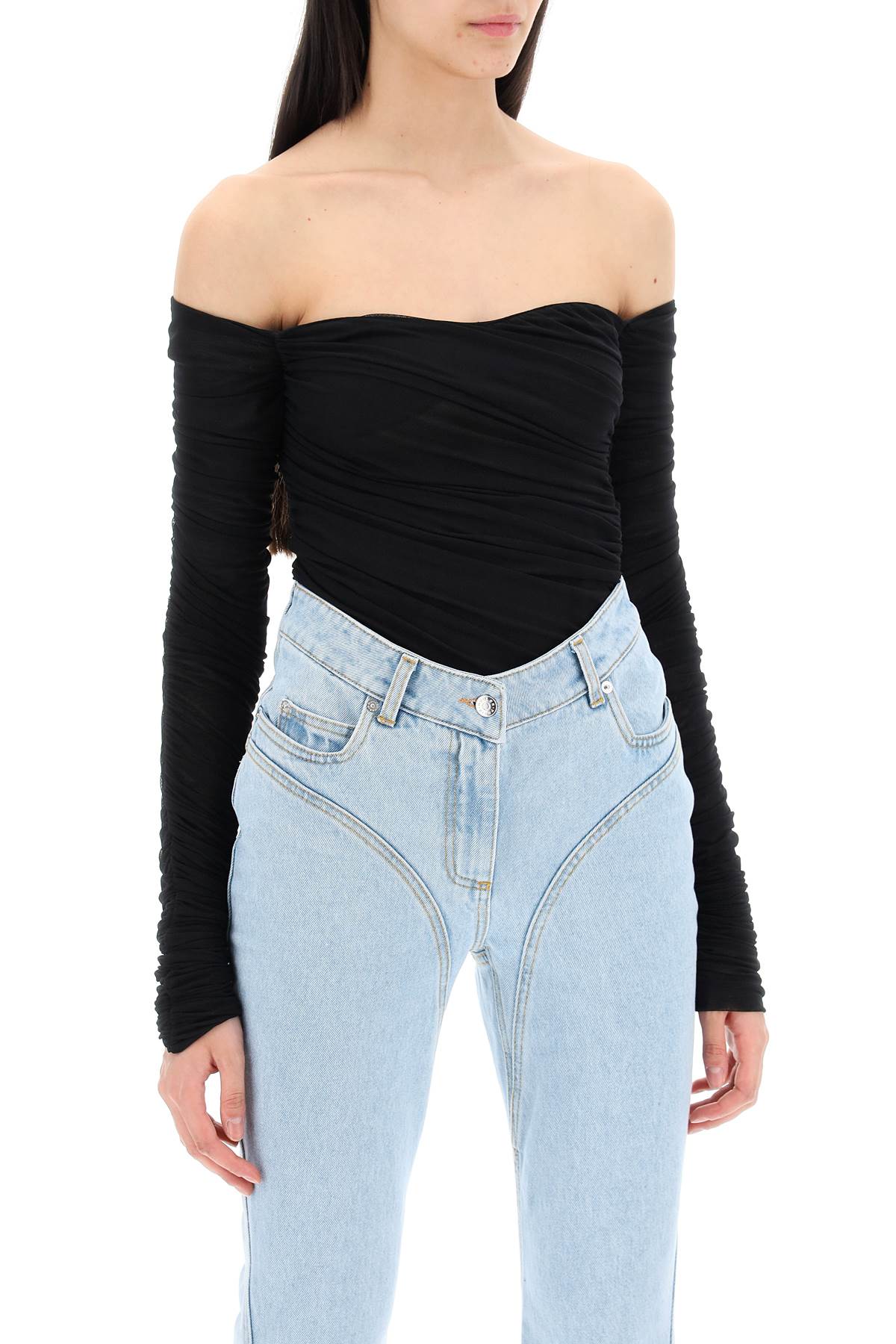 Mugler off-shoulder mesh body image 1