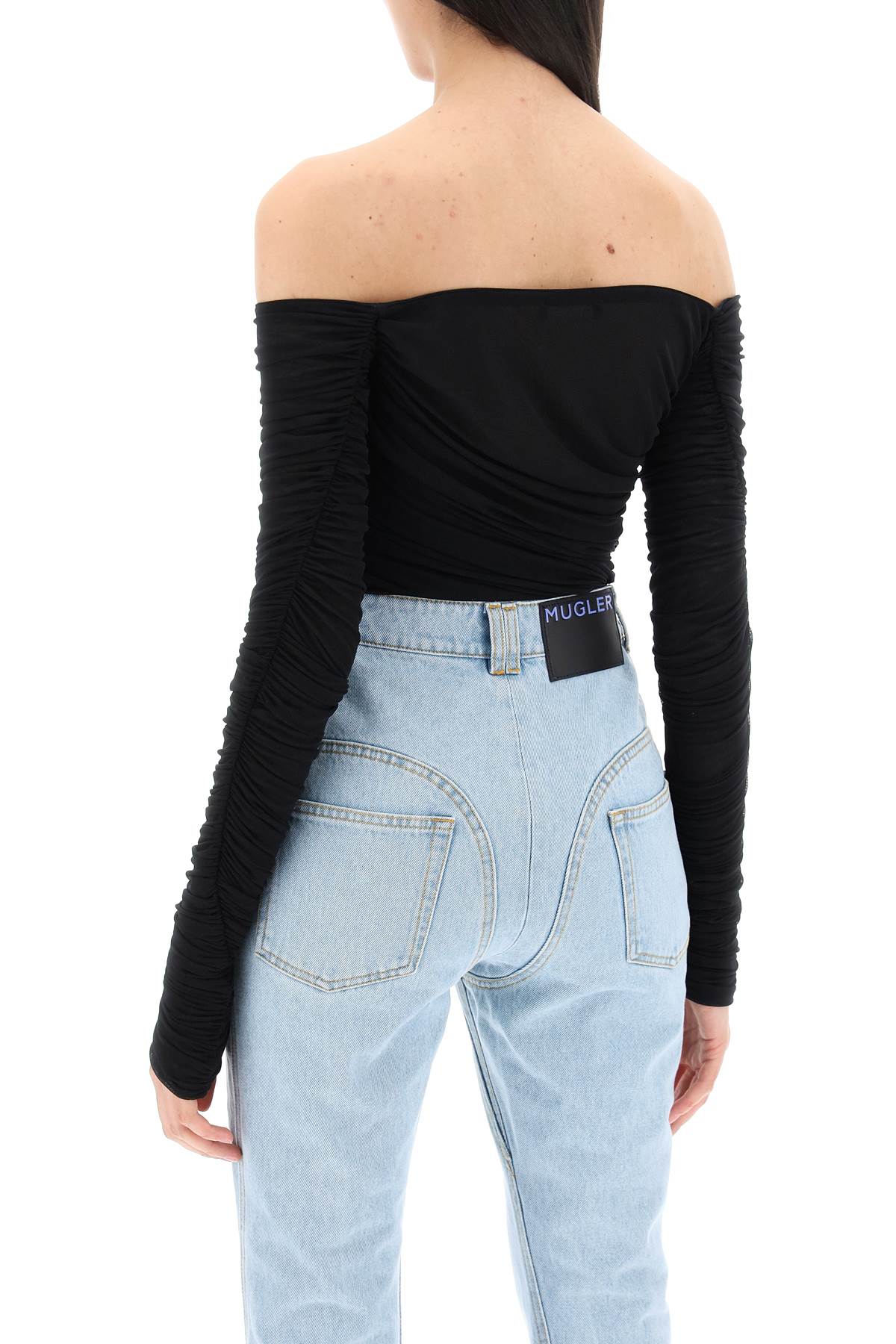 Mugler off-shoulder mesh body image 2