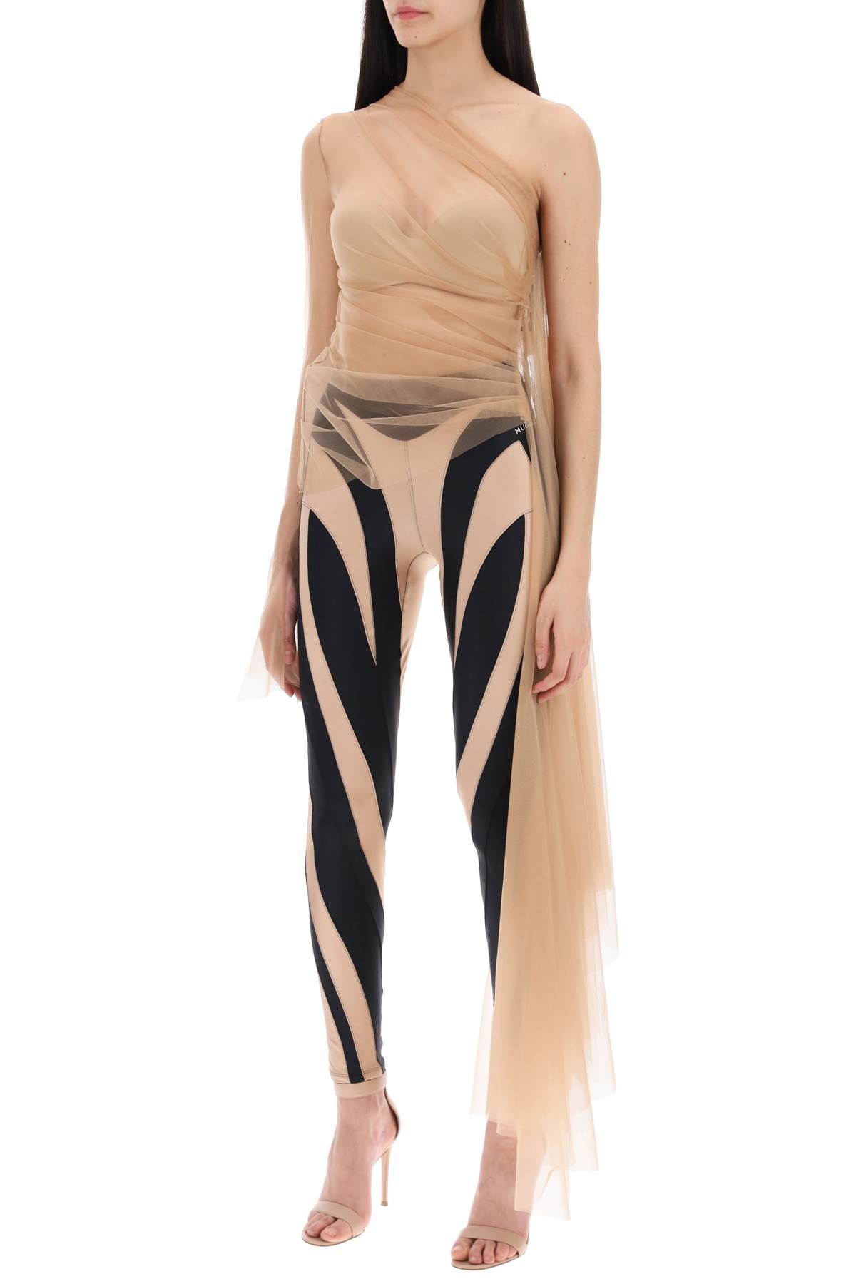 Mugler One-Shoulder Tulle Draped Top image 3