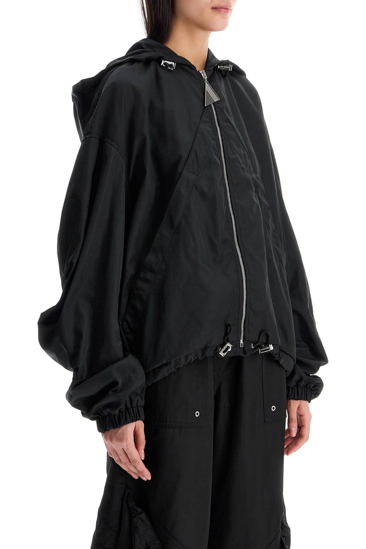 The Attico oversized black hooded bomber jacket in polyester image 1