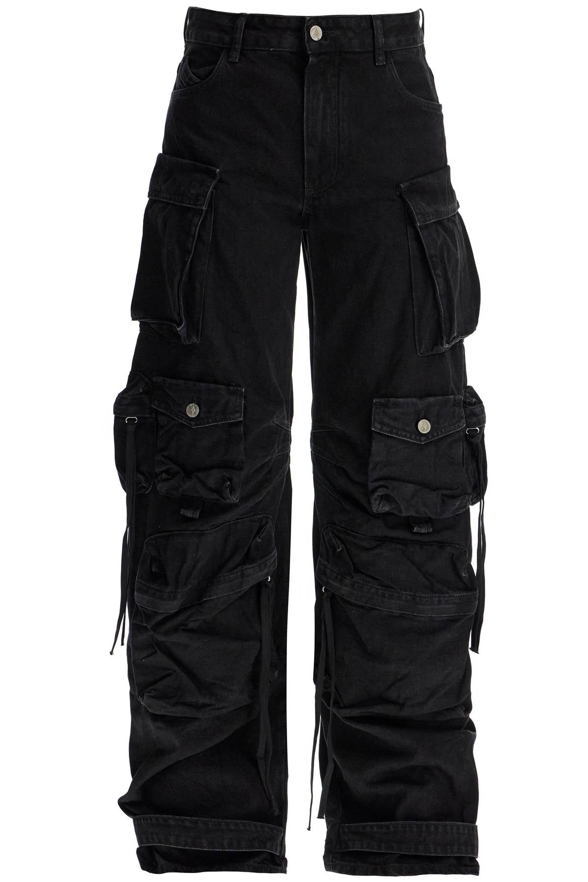 The Attico Black Denim Cargo Jeans with Adjustable Cuffs image 0