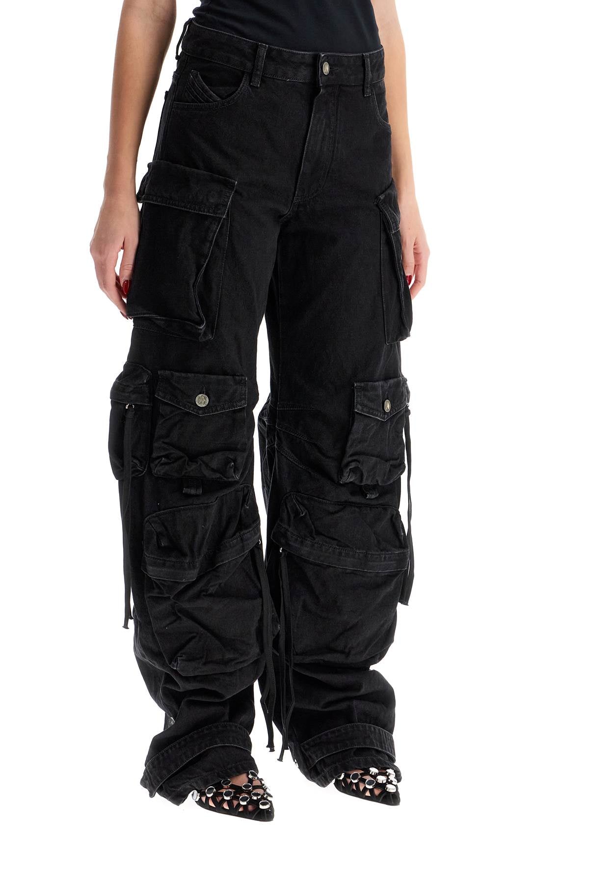 The Attico Black Denim Cargo Jeans with Adjustable Cuffs image 1