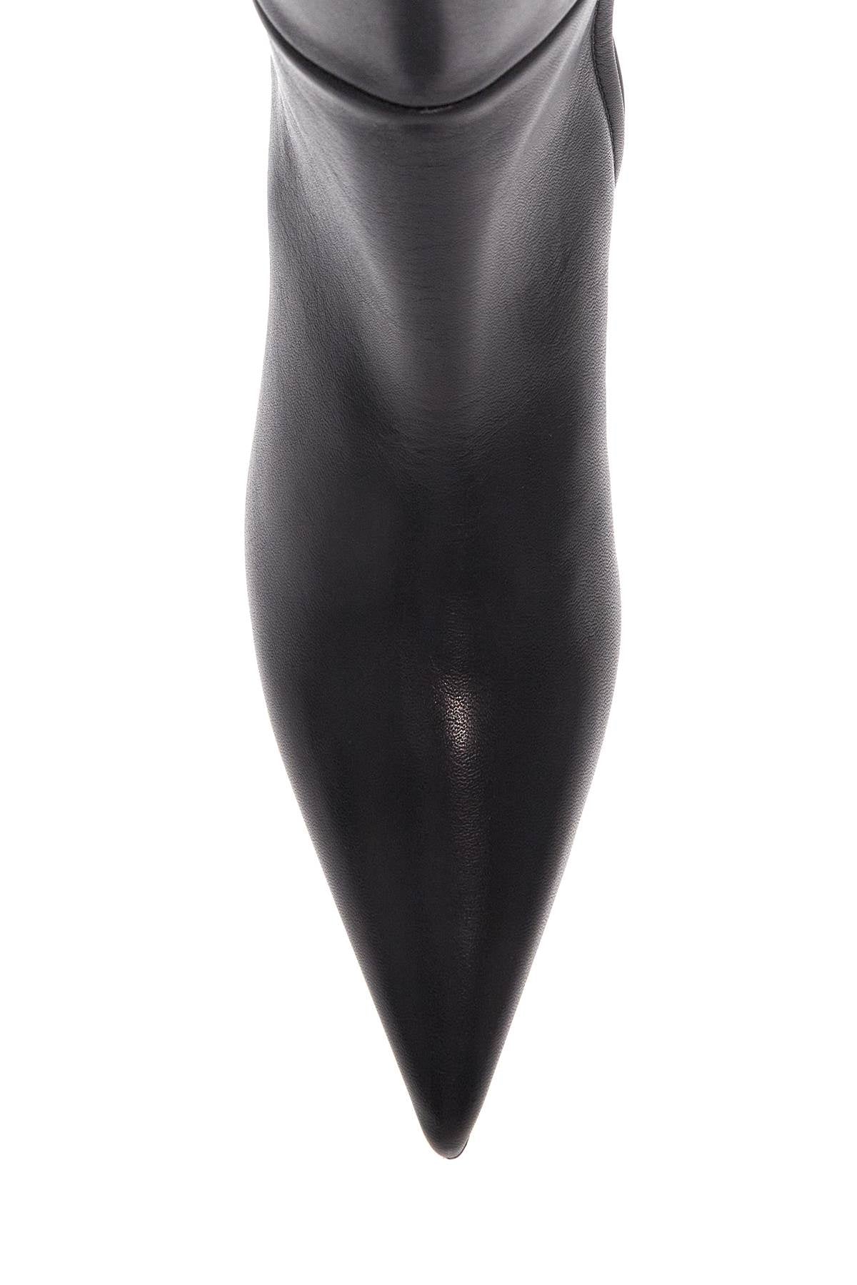 Toteme black leather knee-high boots with low heel and pointed toe image 1