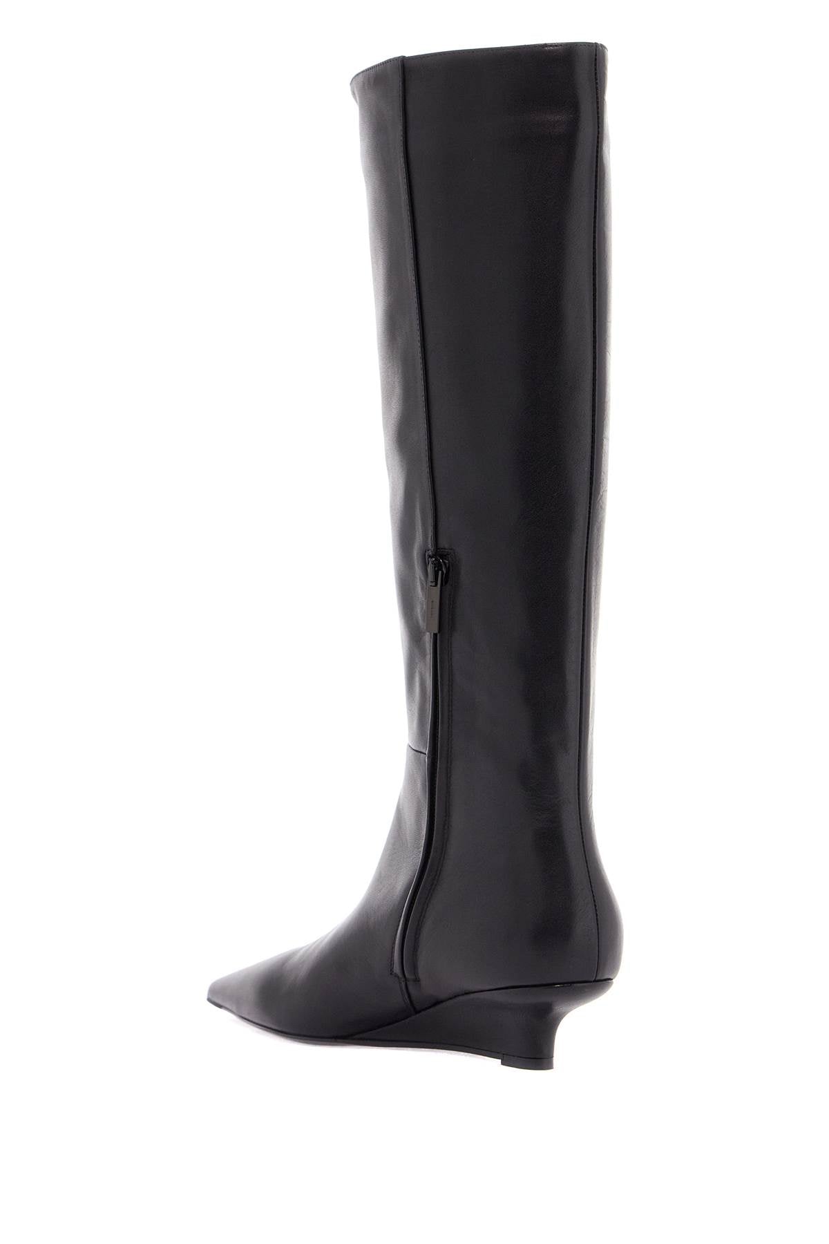 Toteme black leather knee-high boots with low heel and pointed toe image 2