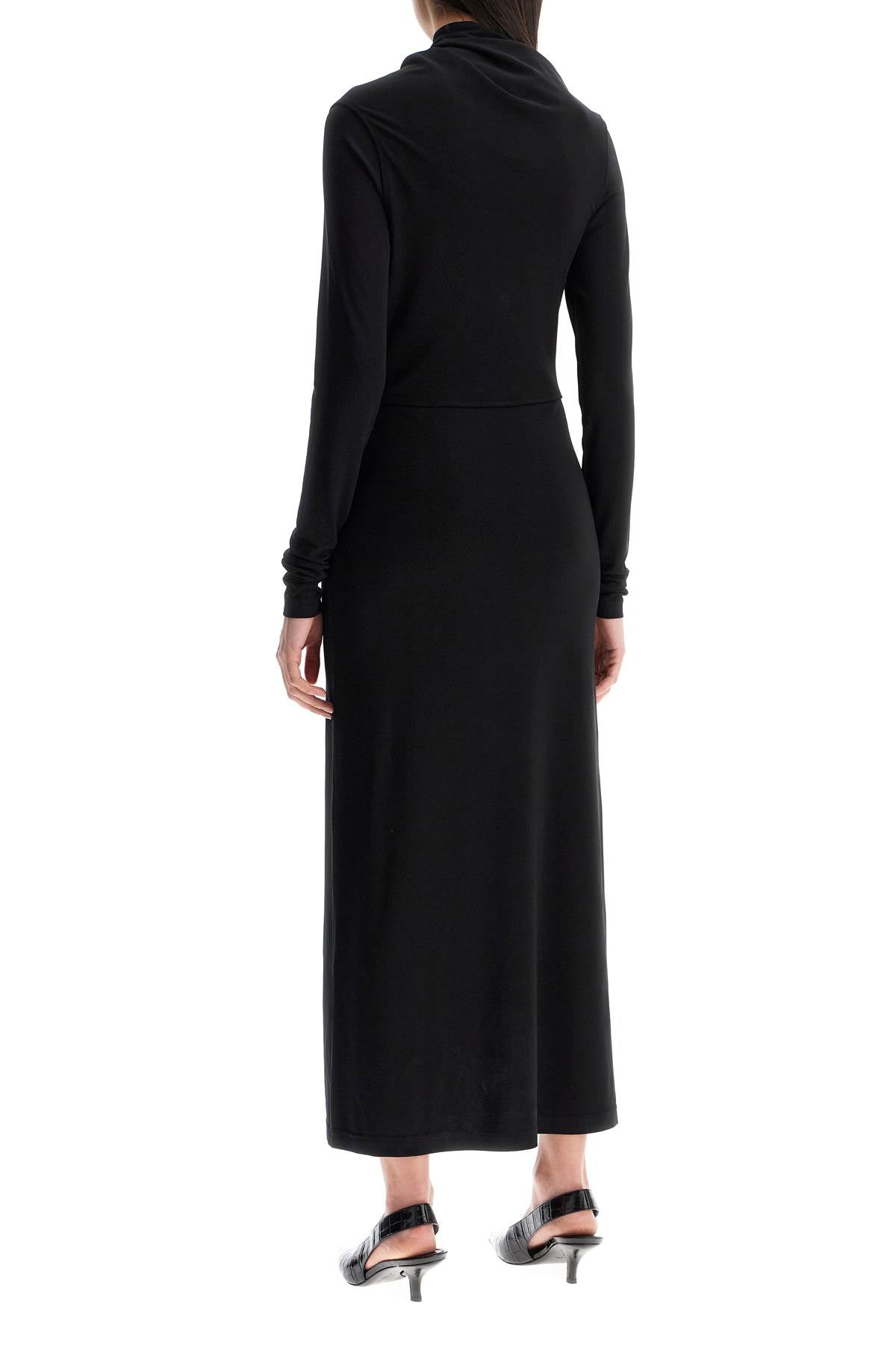 Toteme long draped dress with wide neckline in black*** long sleeve*** slim fit to ankle image 2