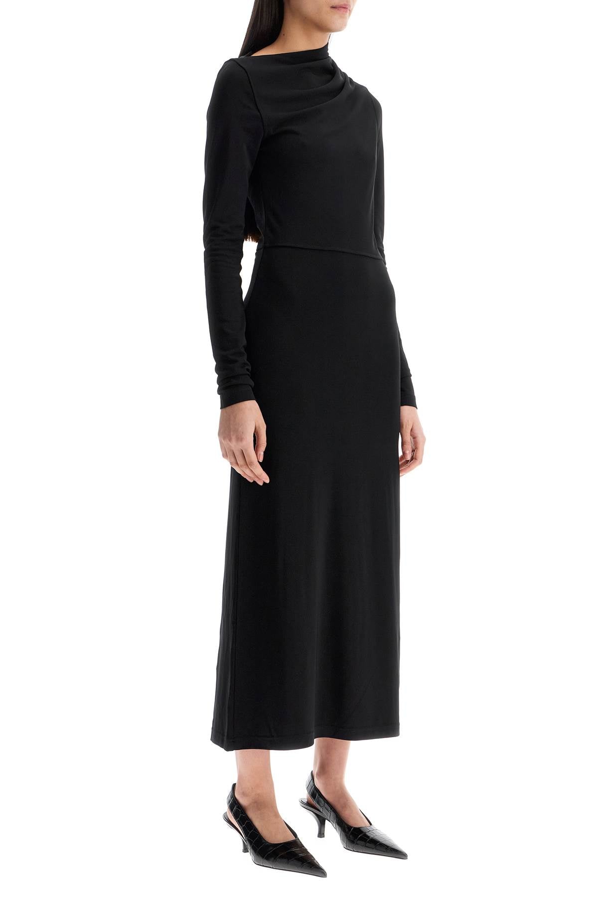 Toteme long draped dress with wide neckline in black*** long sleeve*** slim fit to ankle image 1