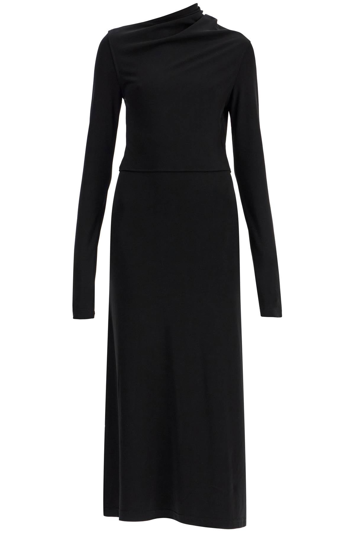 Toteme long draped dress with wide neckline in black*** long sleeve*** slim fit to ankle image 0