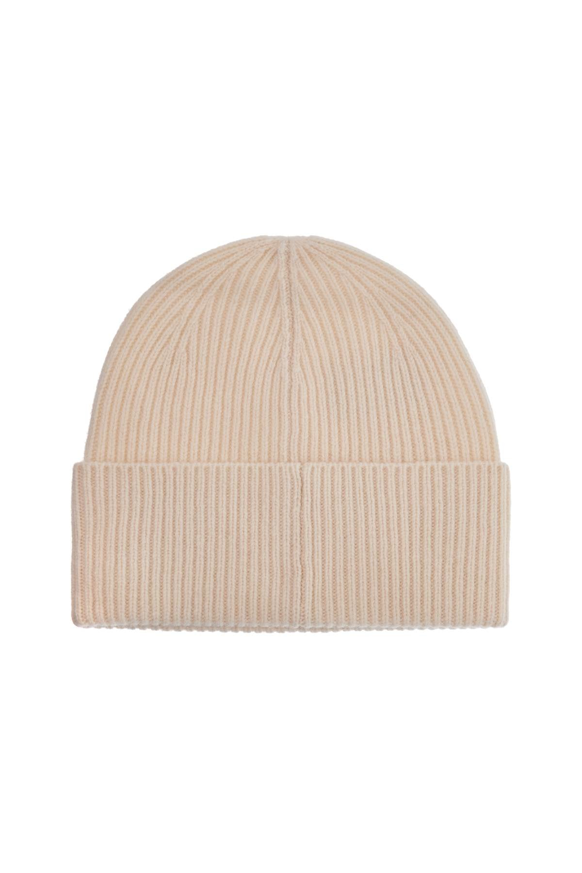 Toteme beige ribbed wool beanie with embroidered logo image 1