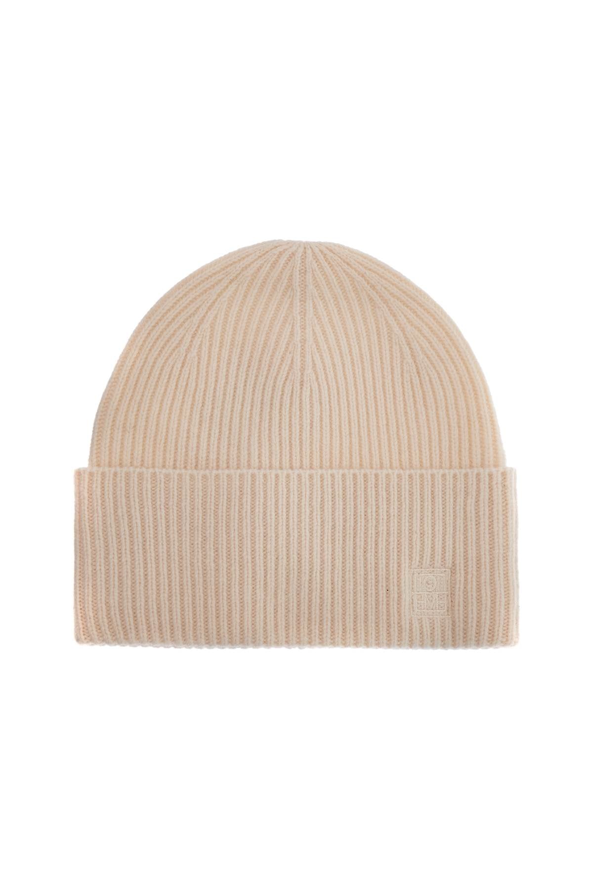 Toteme beige ribbed wool beanie with embroidered logo image 0