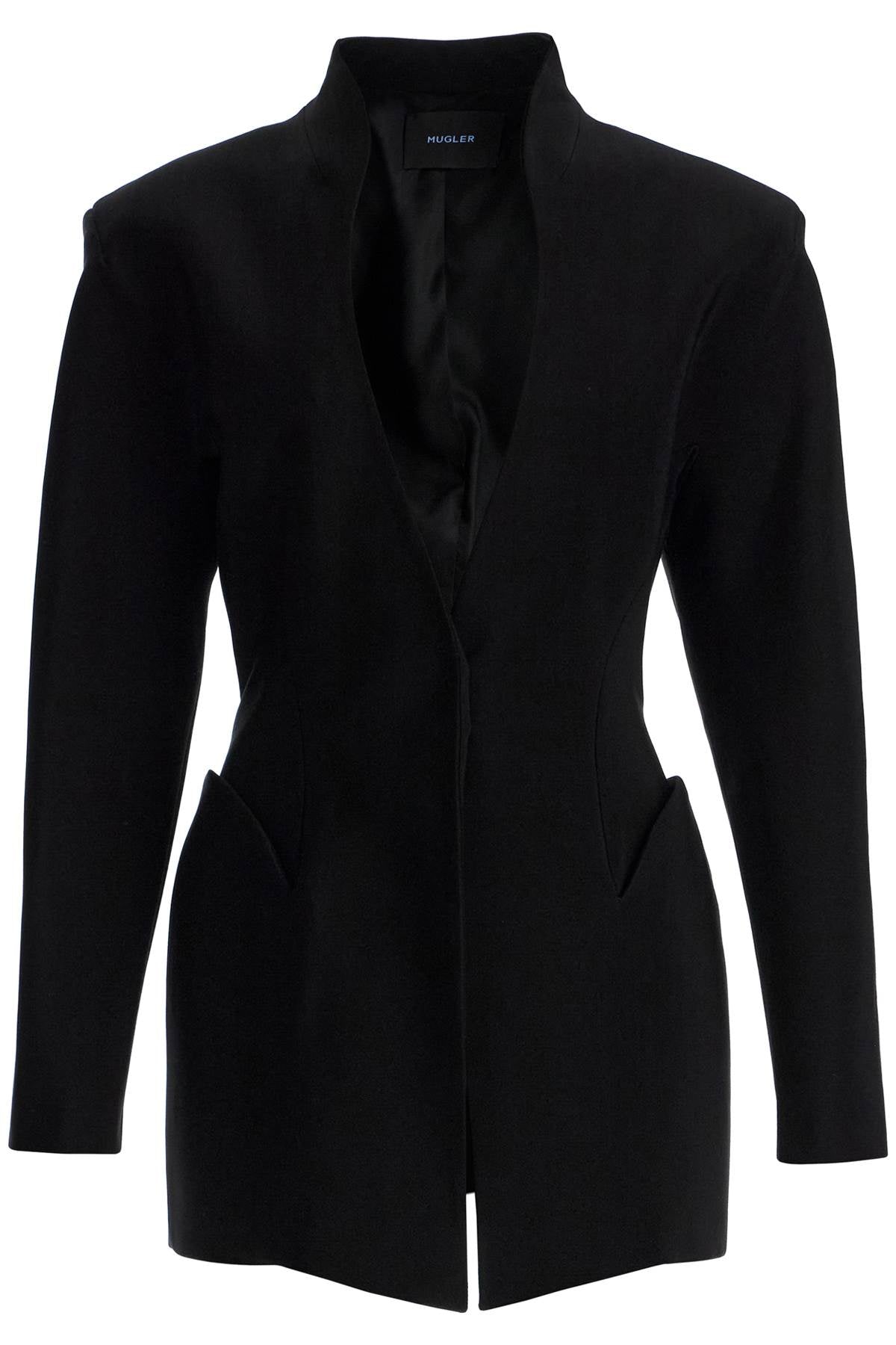 Mugler short black v-neck jacket with contemporary design image 0