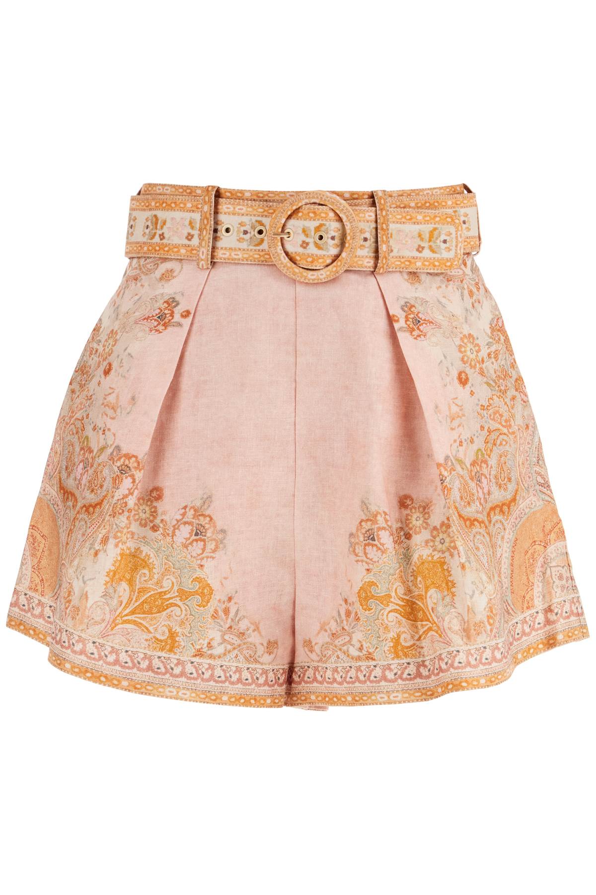 Zimmermann high-waisted floral cream linen shorts image 0