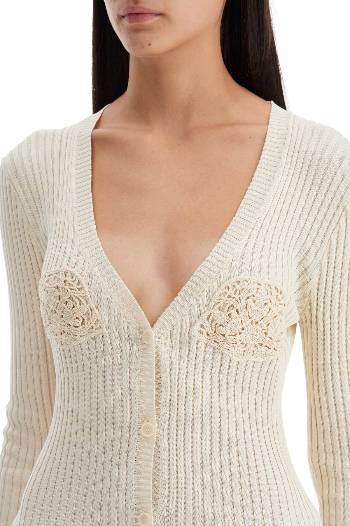 Magda Butrym Crochet Insert Ribbed Cotton Cardigan image 3