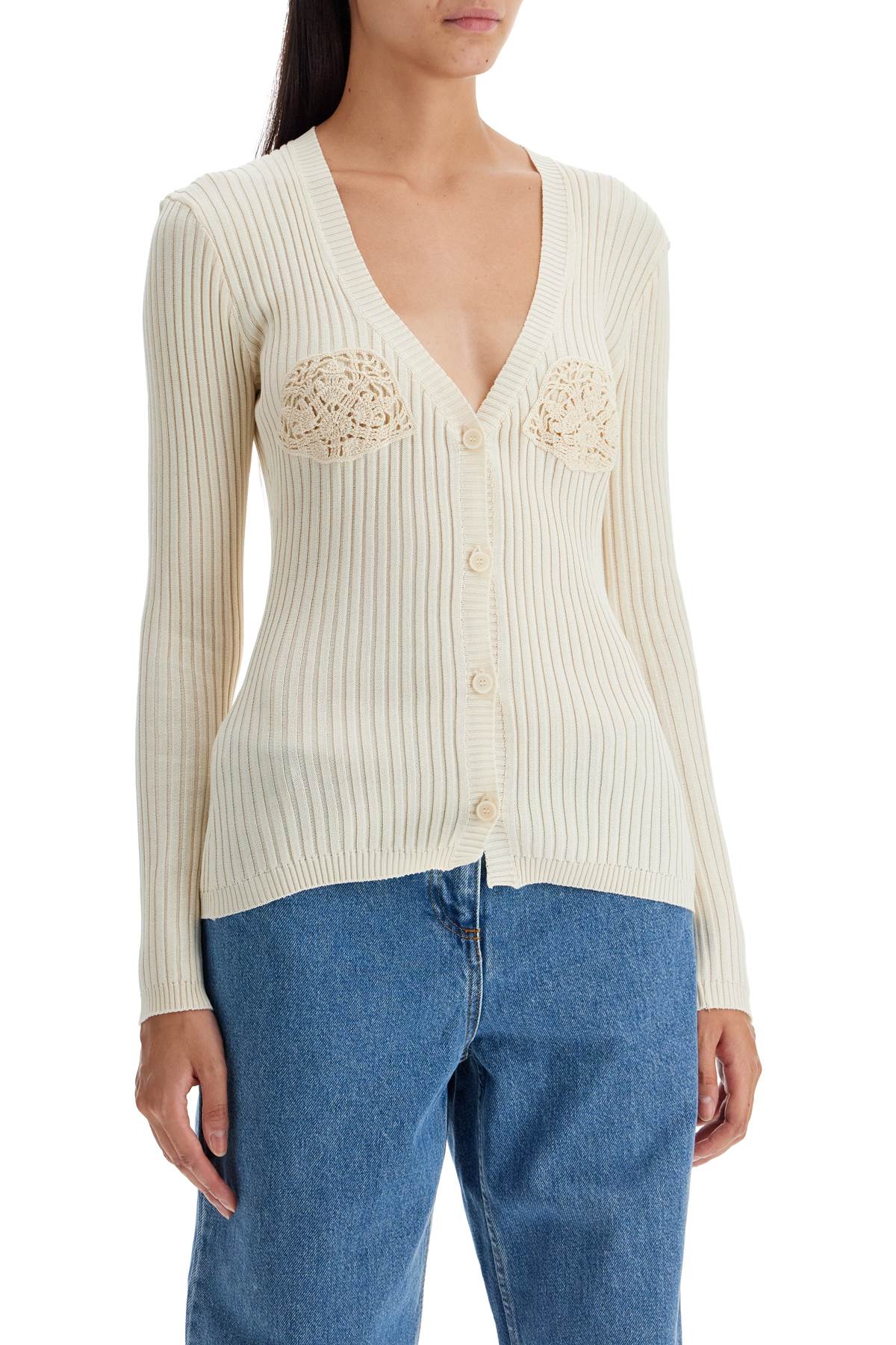 Magda Butrym Crochet Insert Ribbed Cotton Cardigan image 1