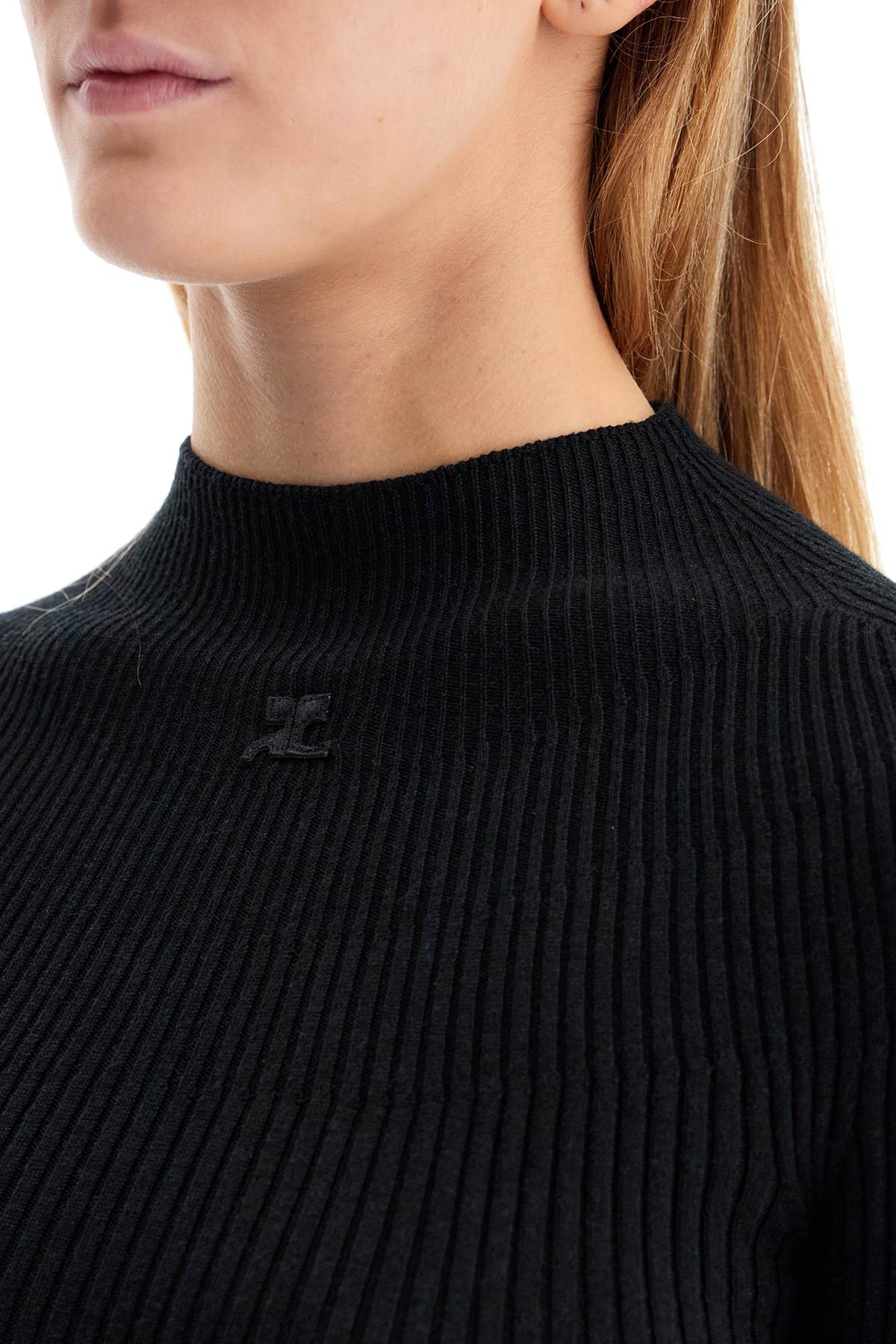 Courrèges Ribbed Wool and Cotton Fitted Pullover with AC Logo image 3