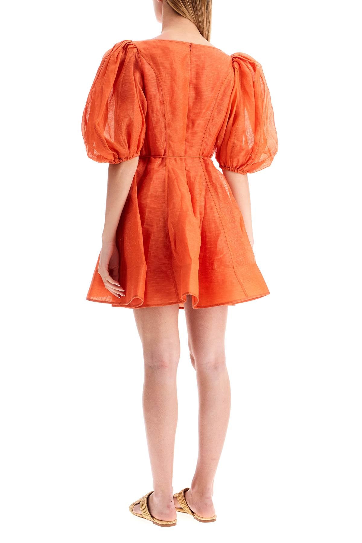 Zimmermann Tranquility Linen Mini Dress with V-Neck and Balloon Sleeves image 2