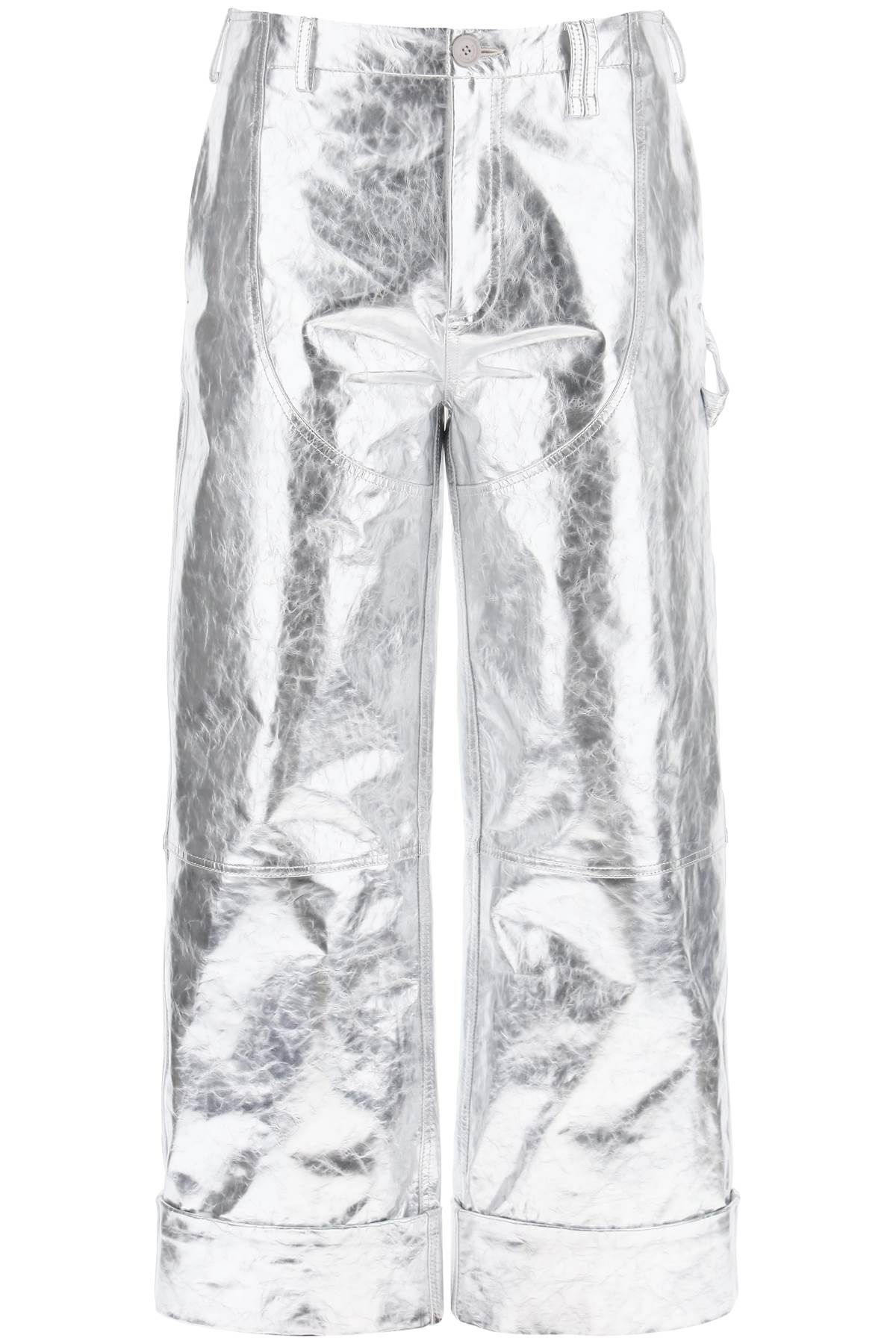 Simone Rocha Silver Laminated Leather Pants with Folded Hem image 0