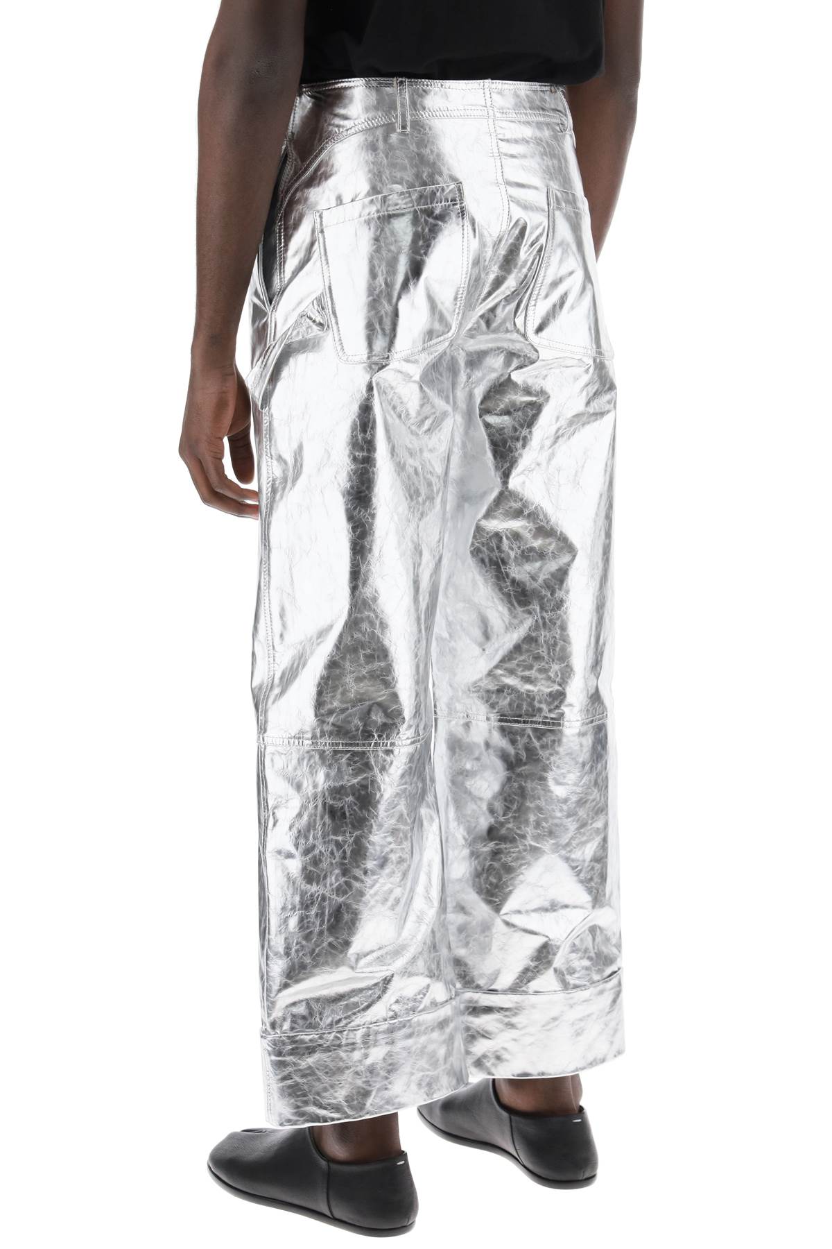 Simone Rocha Silver Laminated Leather Pants with Folded Hem image 2