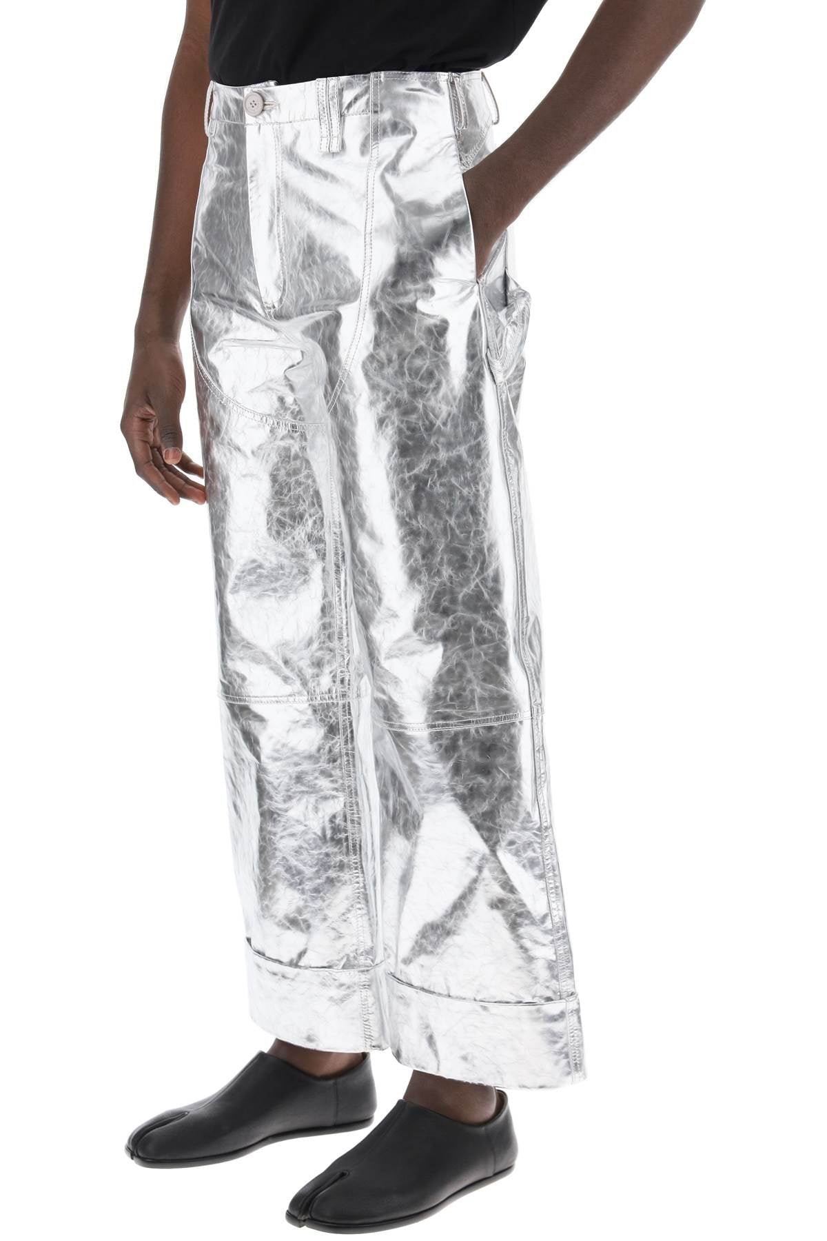 Simone Rocha Silver Laminated Leather Pants with Folded Hem image 3