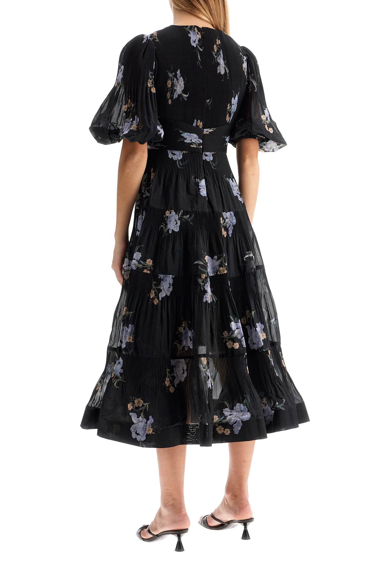 Zimmermann Floral Pleated Midi Dress: Organza, V-neck, Puff Sleeves image 2