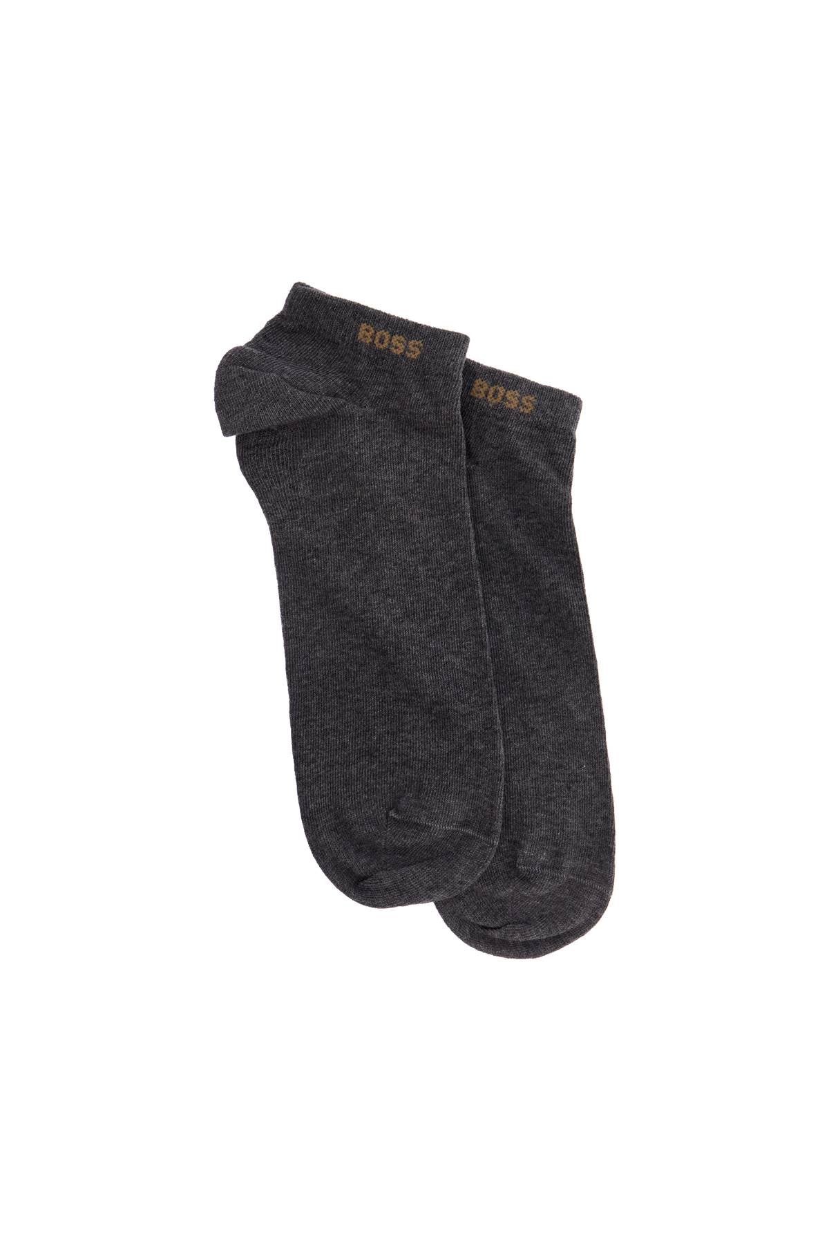 Boss low-cut gray and white socks with gold logo and brown band image 1