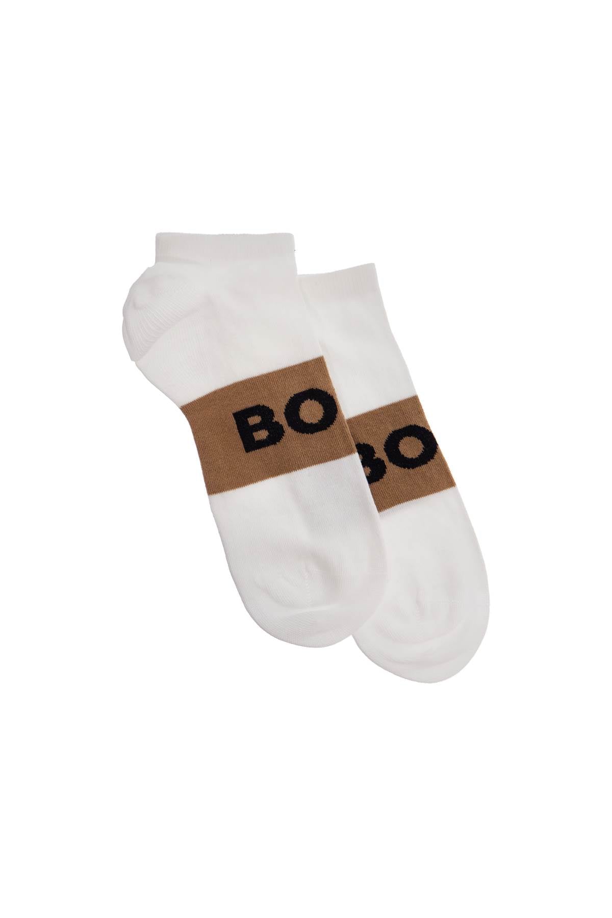 Boss low-cut gray and white socks with gold logo and brown band image 2