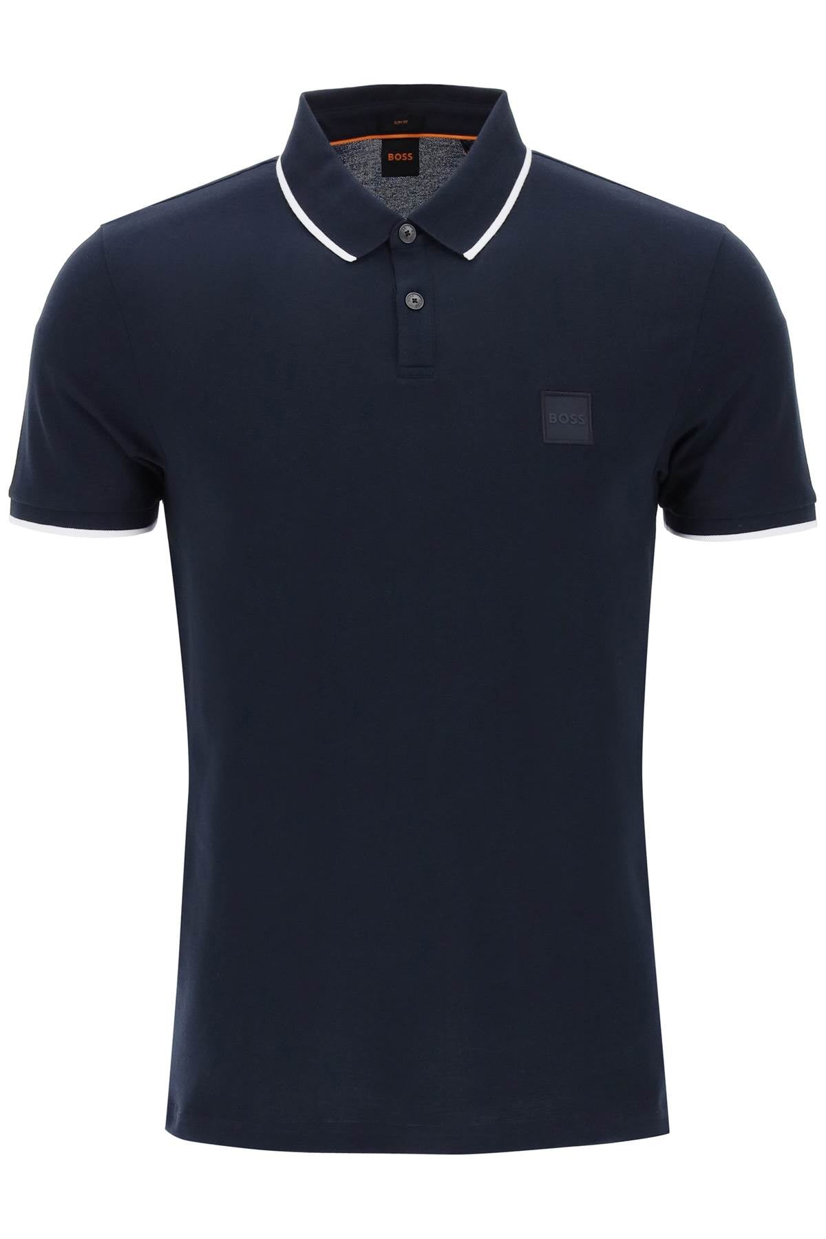 Boss slim fit piqué polo shirt with tipped image 0