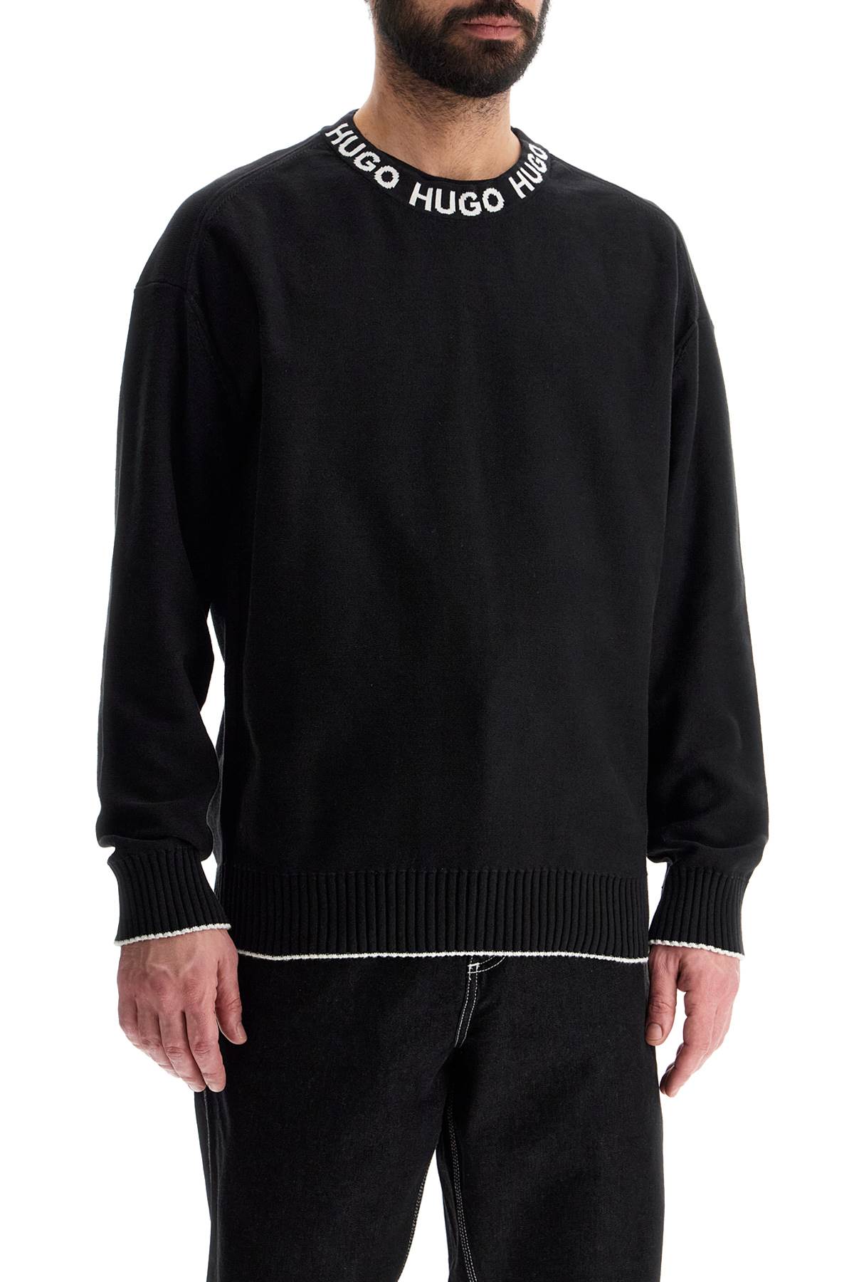 Hugo men's regular fit wide neck long sleeve sweatshirt black image 1