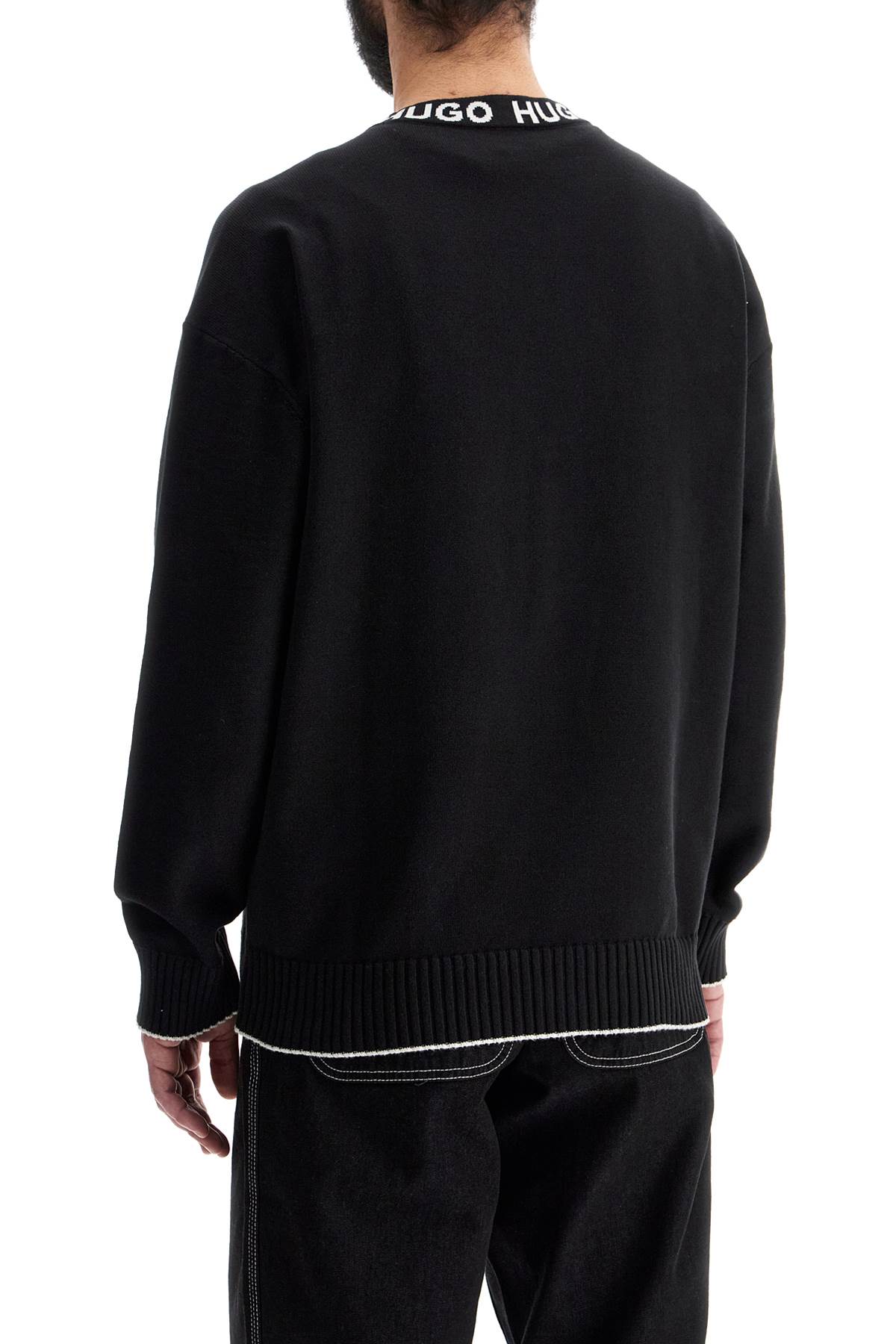 Hugo men's regular fit wide neck long sleeve sweatshirt black image 2