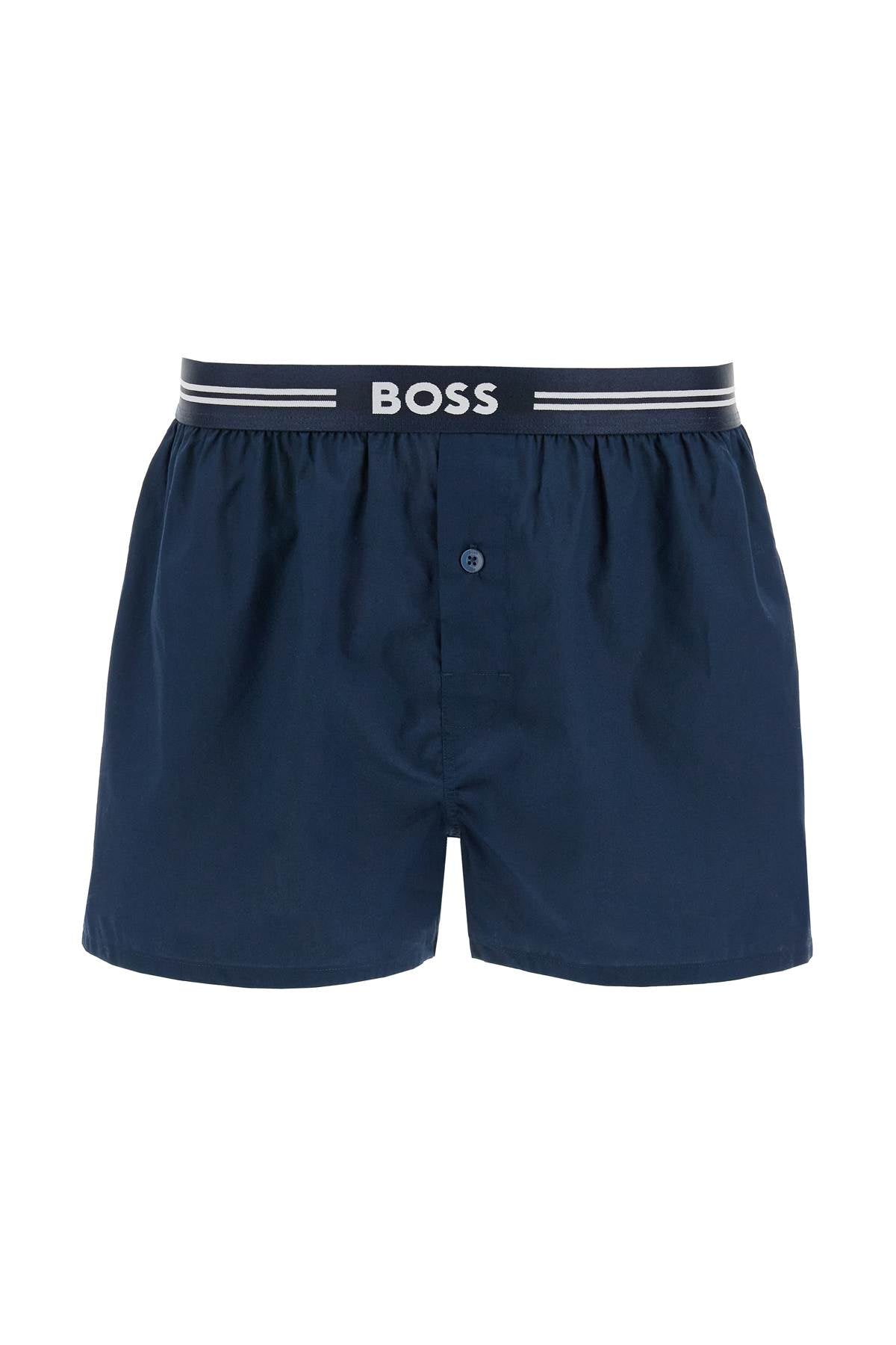 Boss set 3 boxer uomo cotone blu scuro righe quadretti vita elastica aw2024 image 1