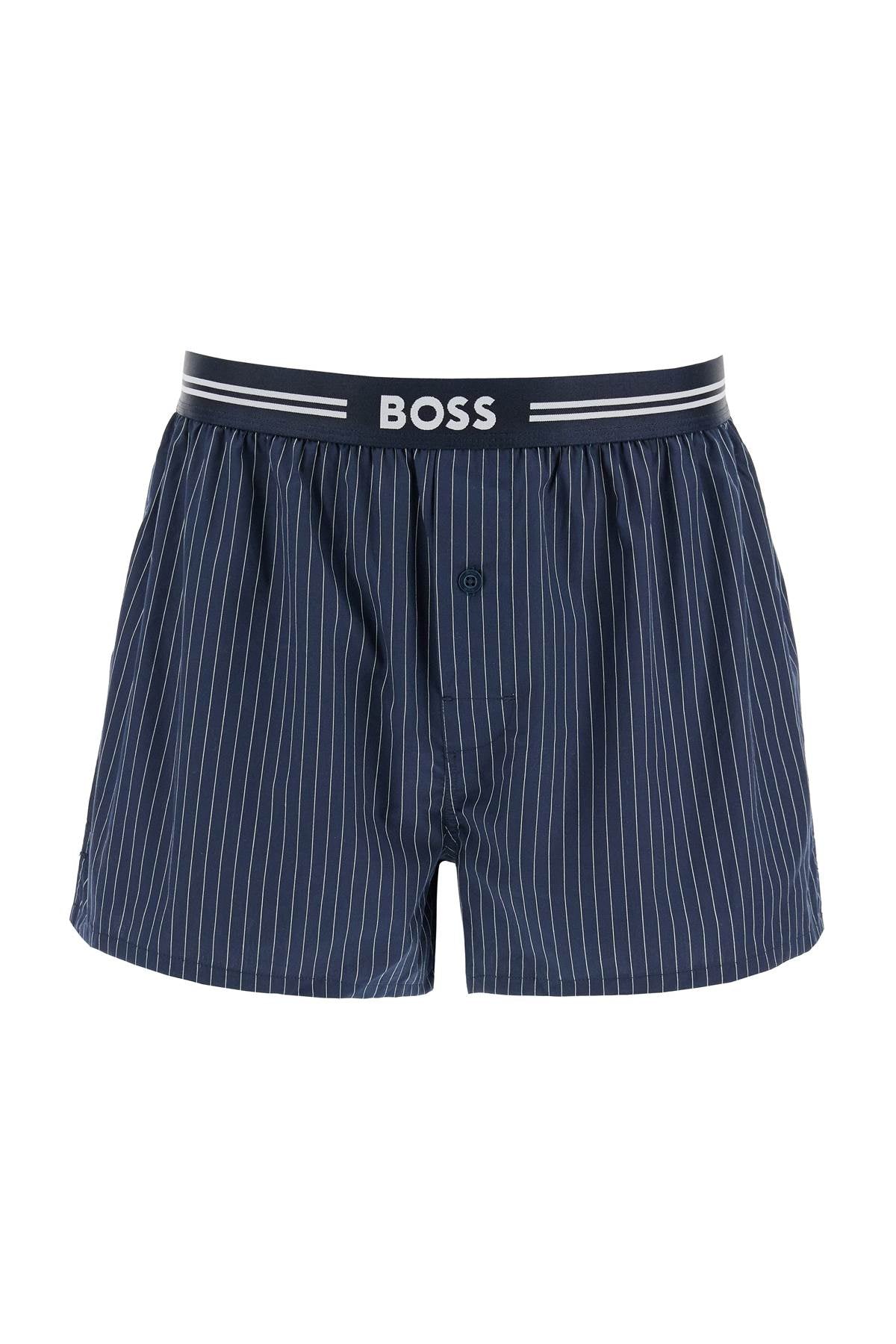 Boss set 3 boxer uomo cotone blu scuro righe quadretti vita elastica aw2024 image 2