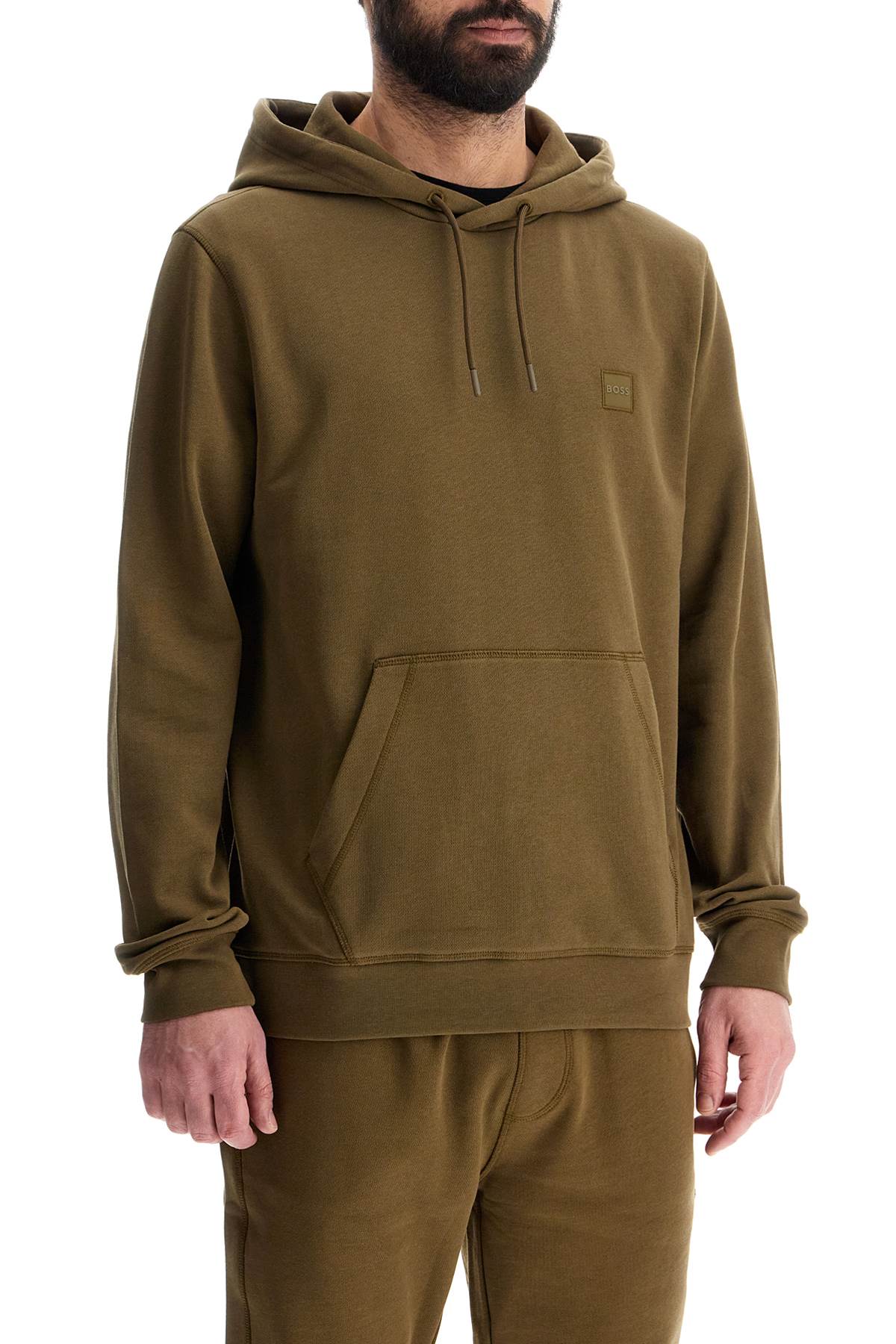 Boss green zip-up hoodie with kangaroo pocket cotton image 1